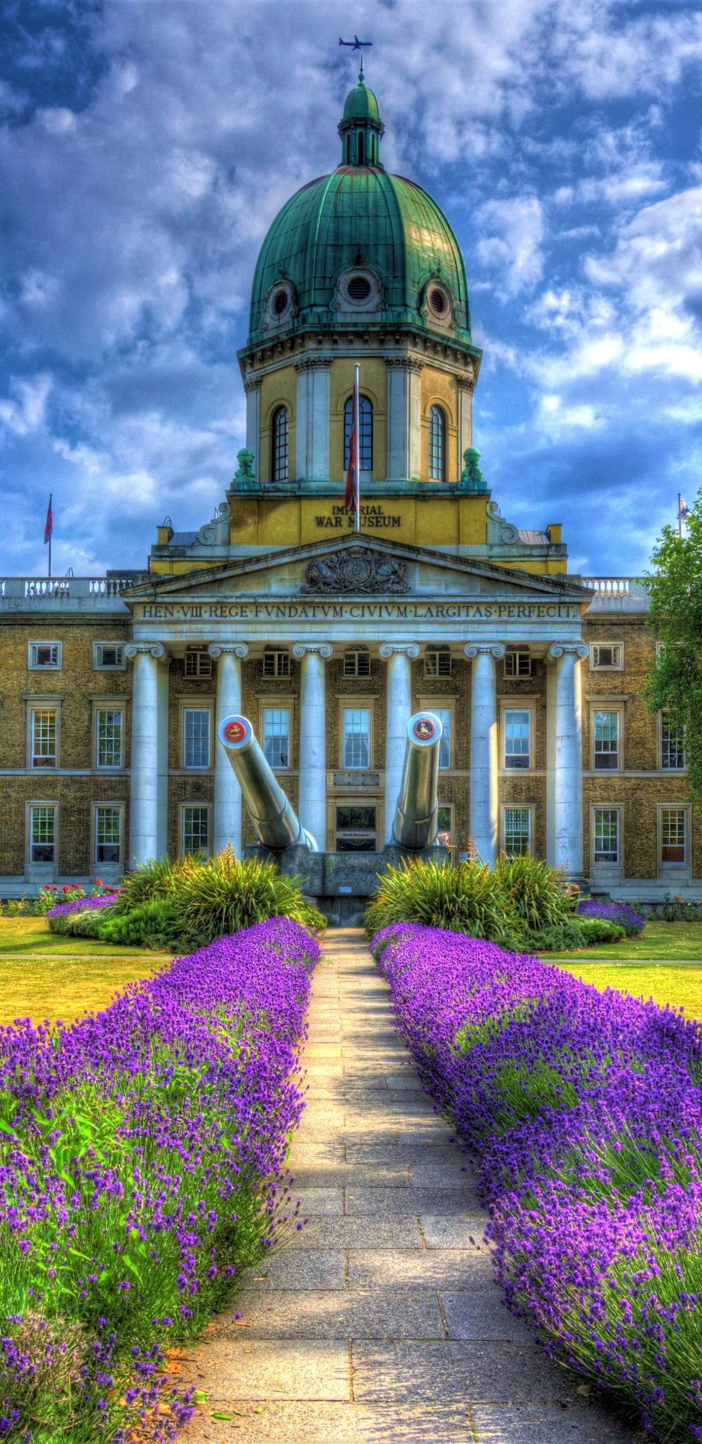 garden, man made, museum, spring, purple flower, hdr, impegrial war museum, building