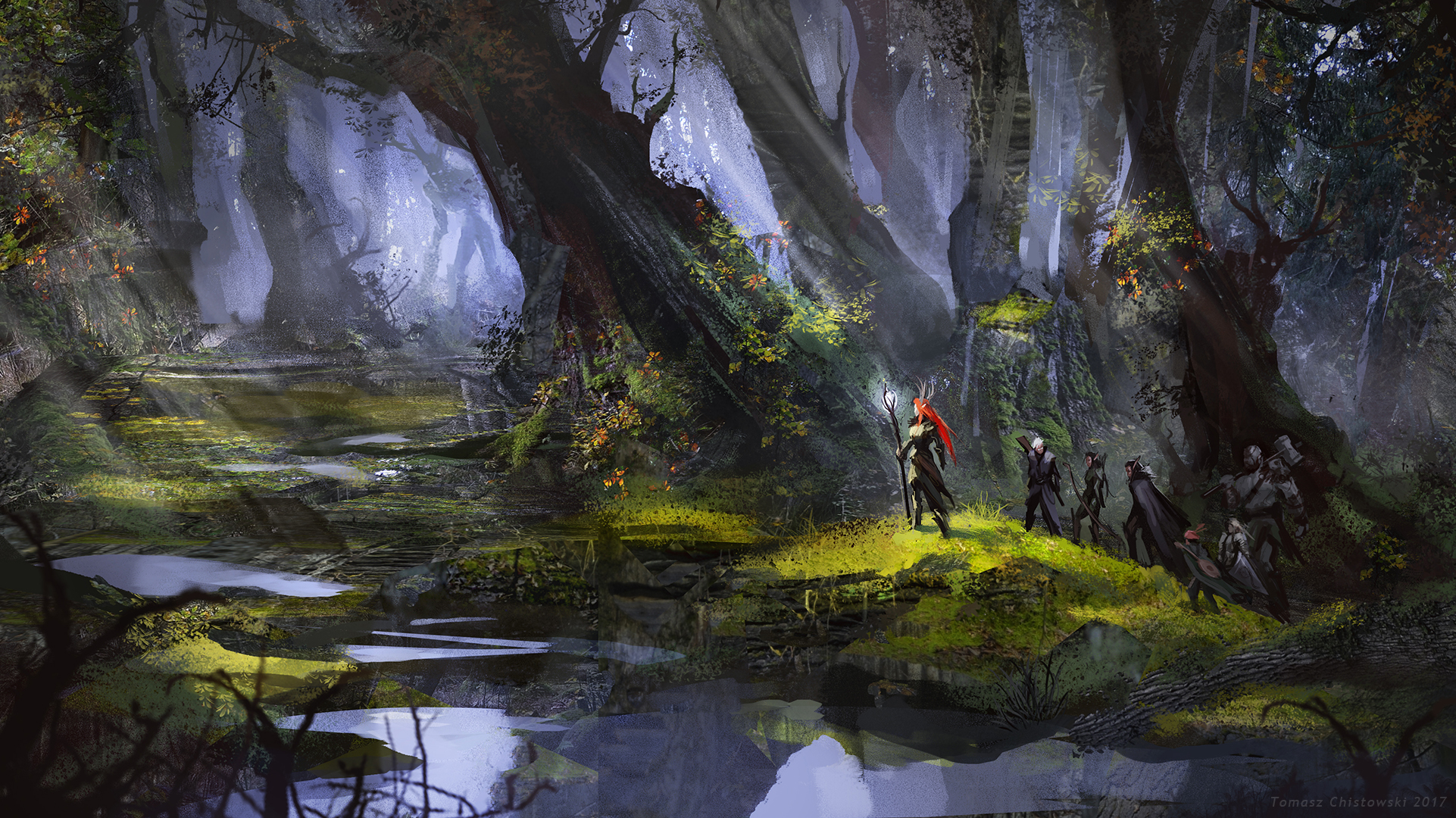 Download mobile wallpaper People, Fantasy, Forest, Tree, Warrior, Sorceress, Sunbeam for free.