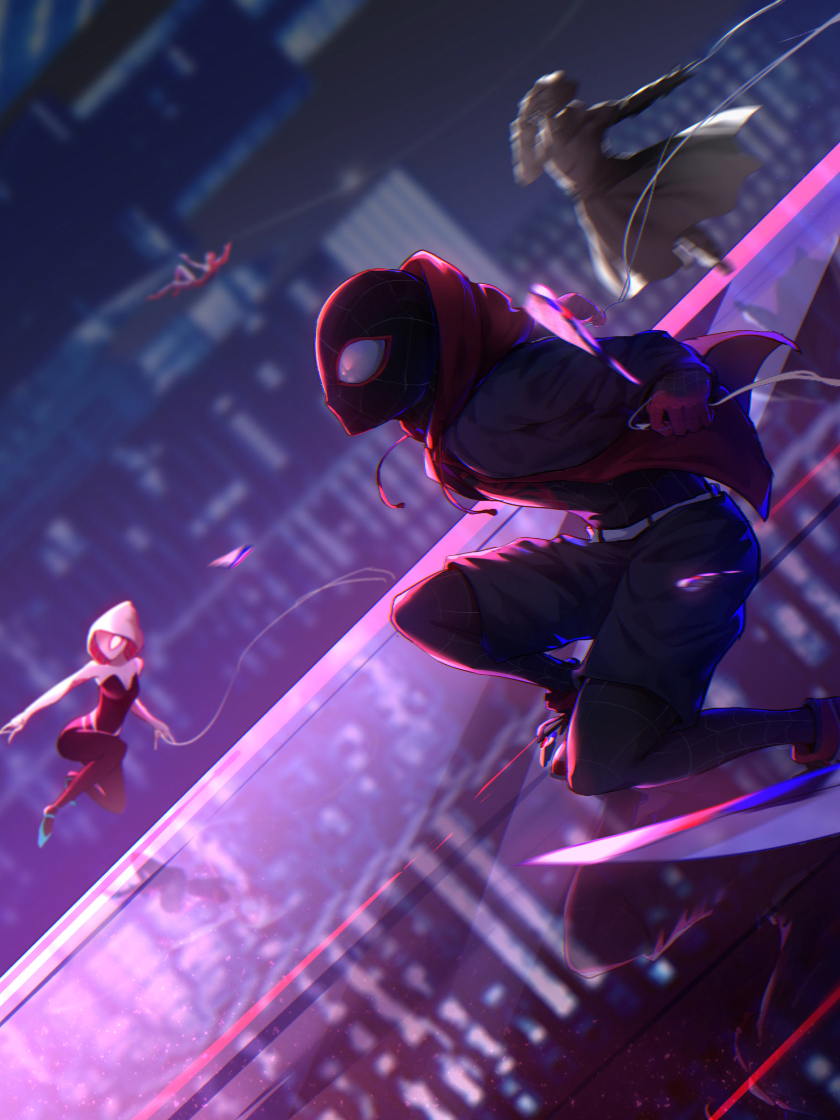 Download mobile wallpaper Spider Man, Movie, Superhero, Peter Parker, Gwen Stacy, Miles Morales, Spider Man Noir, Spider Gwen, Peter Porker, Spider Ham, Spider Man: Into The Spider Verse for free.