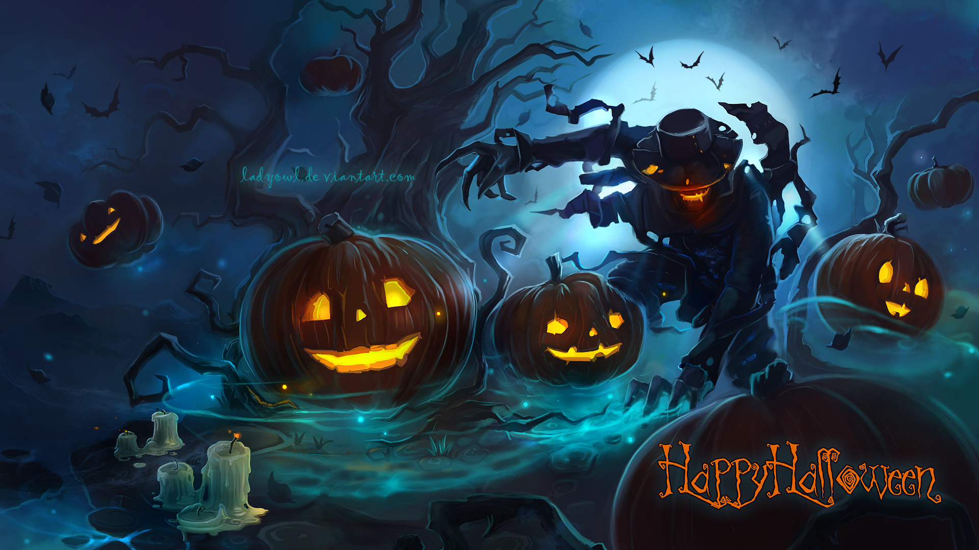 holiday, halloween, bat, candle, happy halloween, jack o' lantern, tree