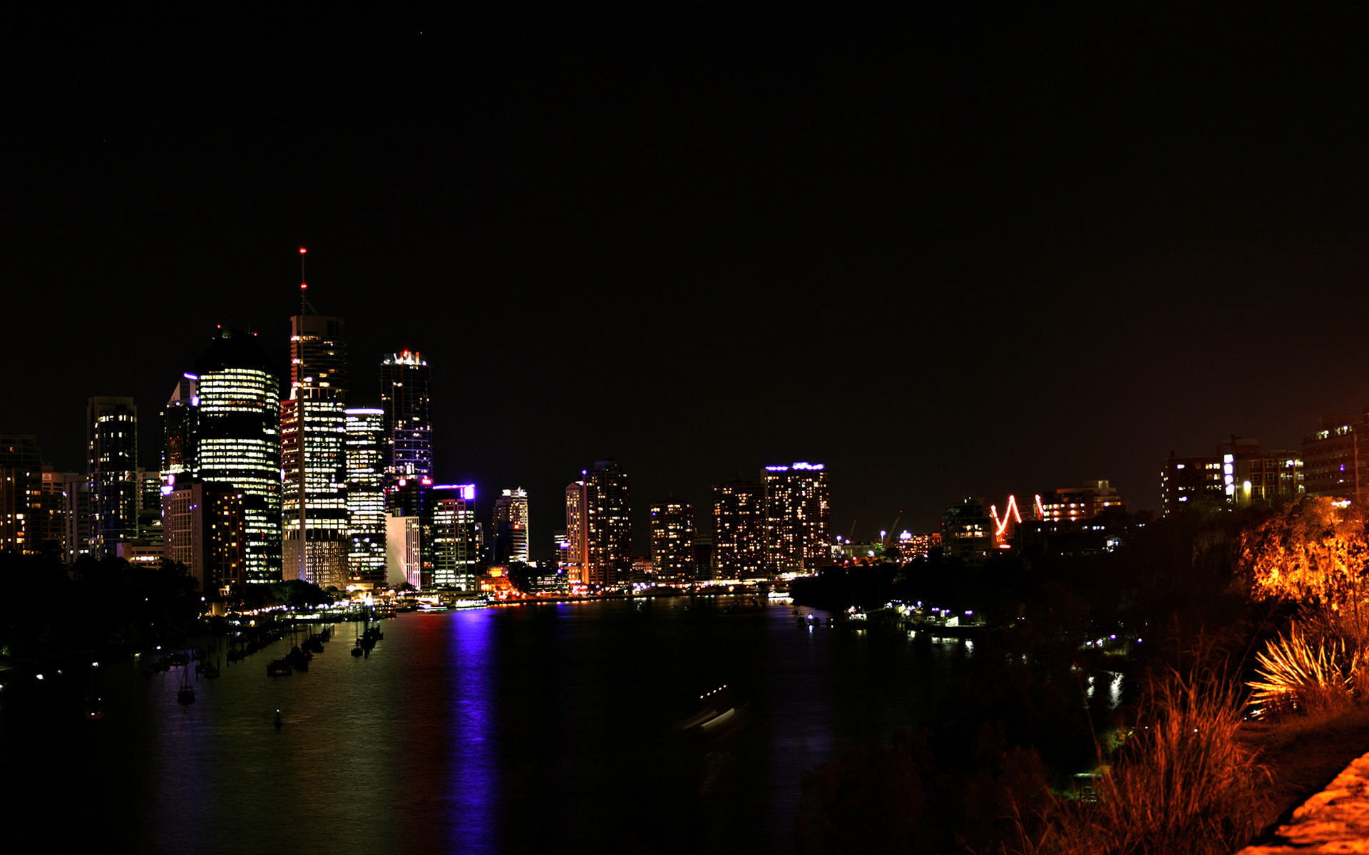 Free download wallpaper Landscape, Cities, Rivers, Night on your PC desktop