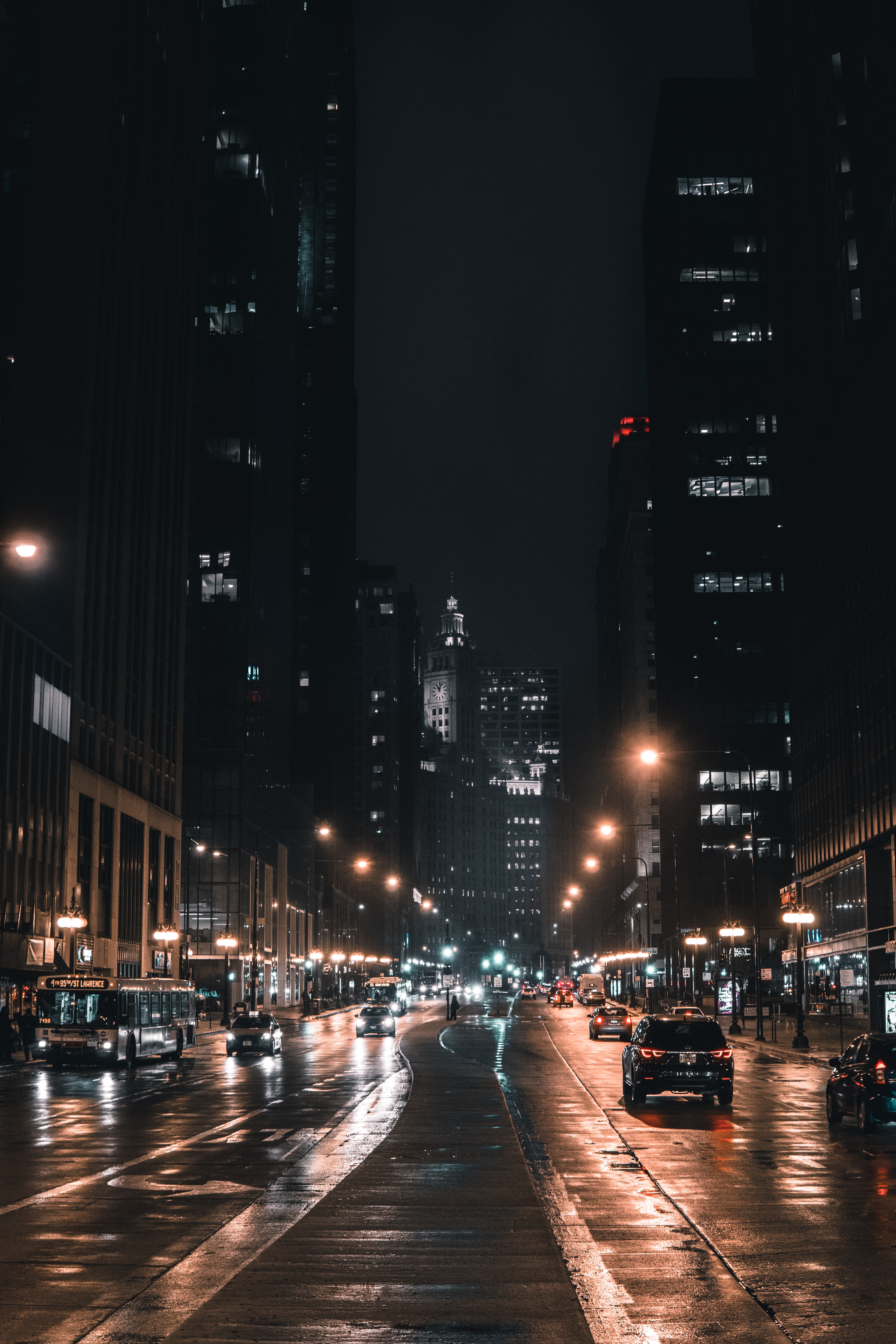 night city, traffic, city lights, chicago, cities, usa, movement, united states, street