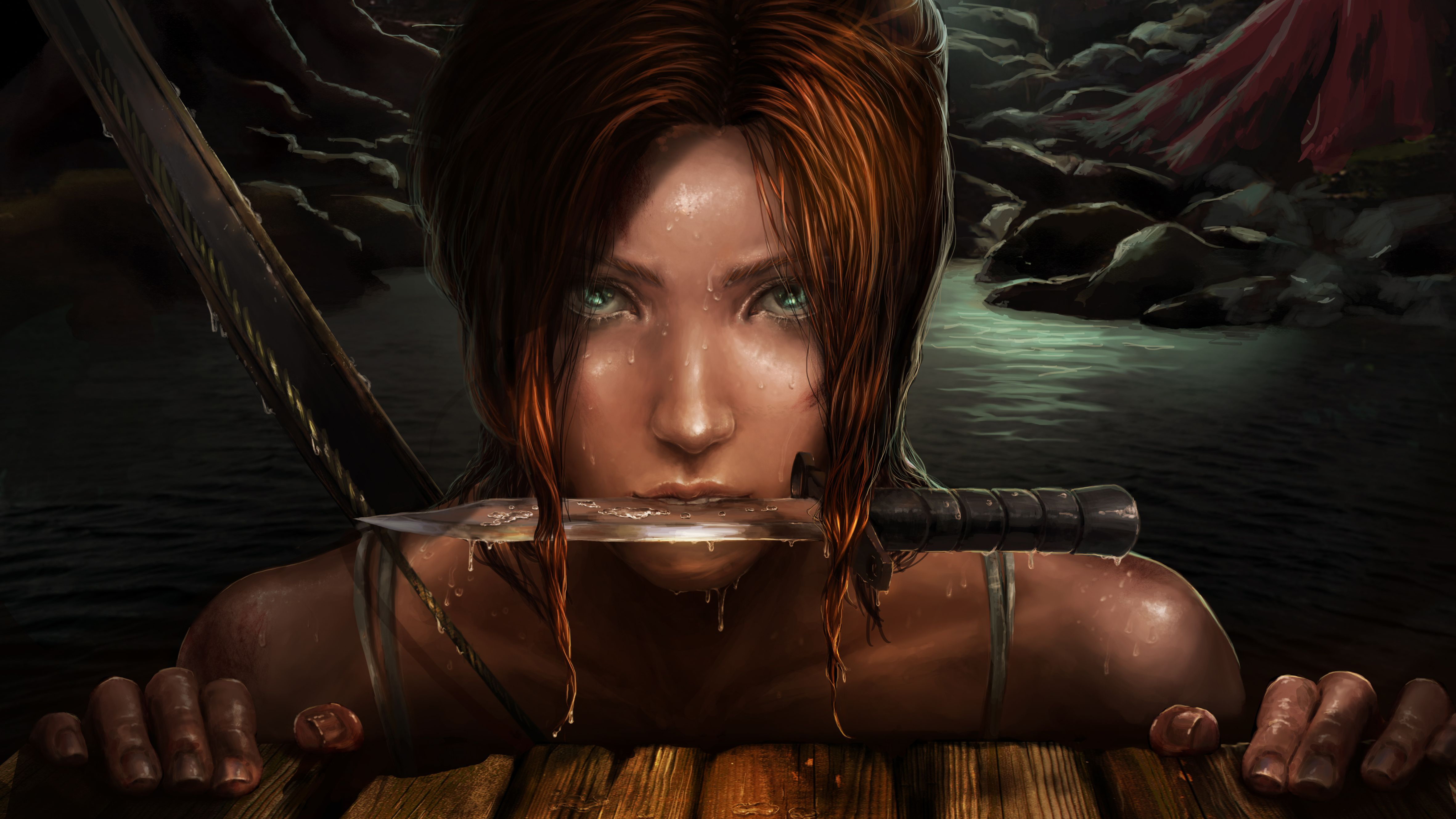 Téléchargez gratuitement l'image Tomb Raider, Visage, Couteau, Jeux Vidéo, Cheveux Roux, Yeux Aquatiques, Lara Croft sur le bureau de votre PC