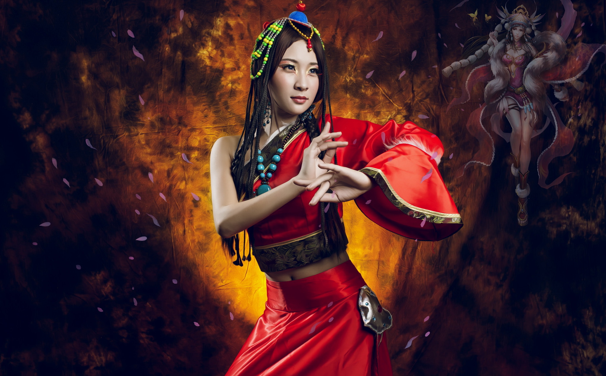 Free download wallpaper Brunette, Oriental, Model, Women, Blue Eyes, Asian, Traditional Costume on your PC desktop