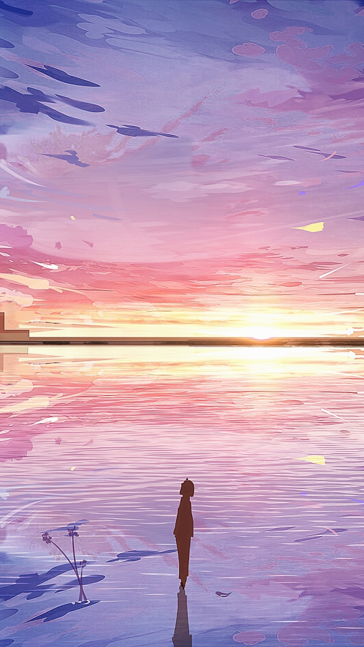 Download mobile wallpaper Anime, Sunset, Silhouette for free.