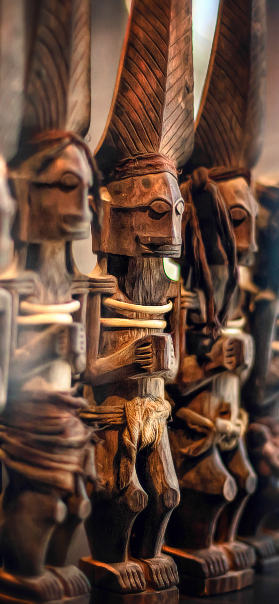 Download mobile wallpaper Wood, Blur, Sculpture, Man Made for free.
