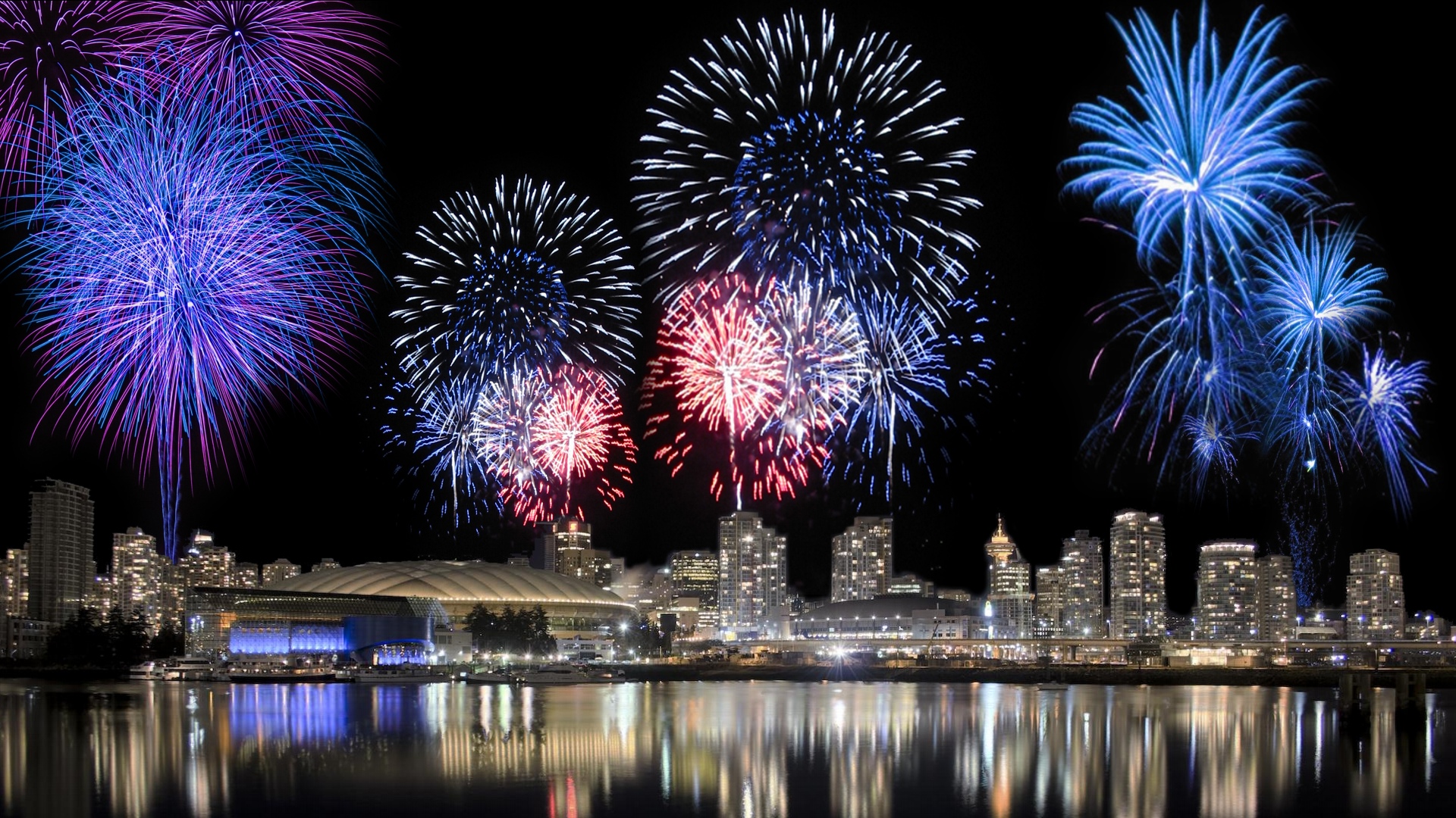 Download mobile wallpaper Night, City, Colorful, Fireworks, Photography for free.