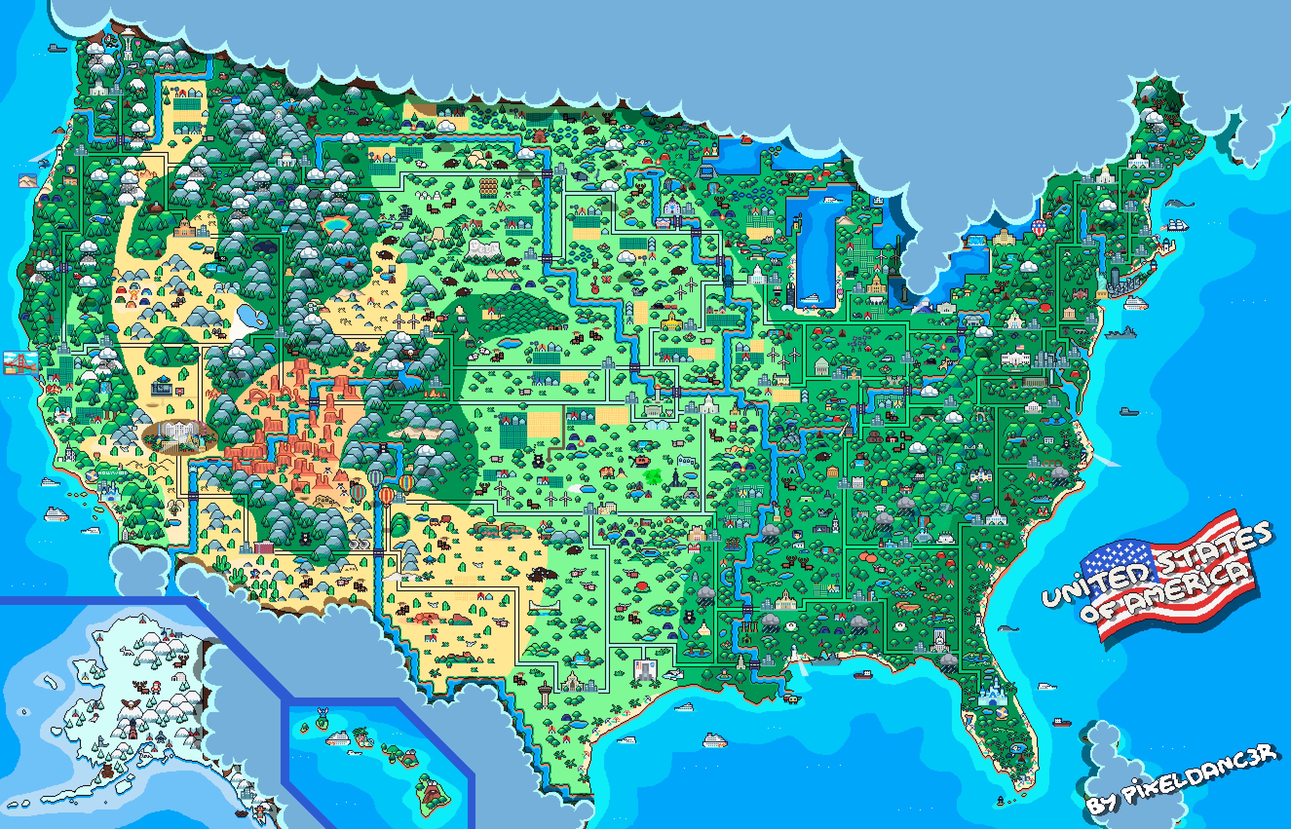 Laden Sie das Karte, Vereinigte Staaten Von Amerika, Künstlerisch, Pixel Kunst-Bild kostenlos auf Ihren PC-Desktop herunter