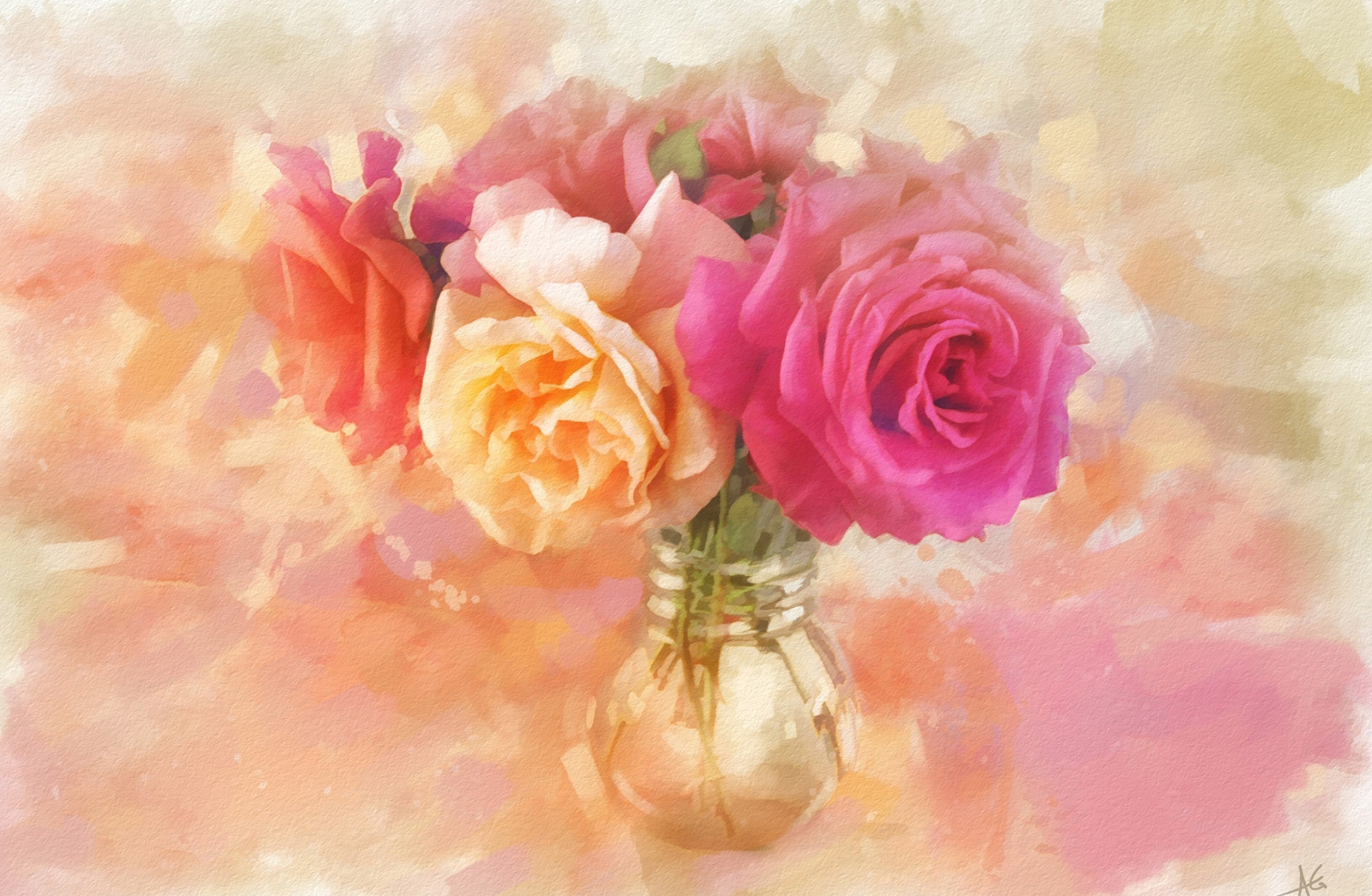 Download mobile wallpaper Flower, Colors, Vase, Colorful, Painting, Artistic for free.