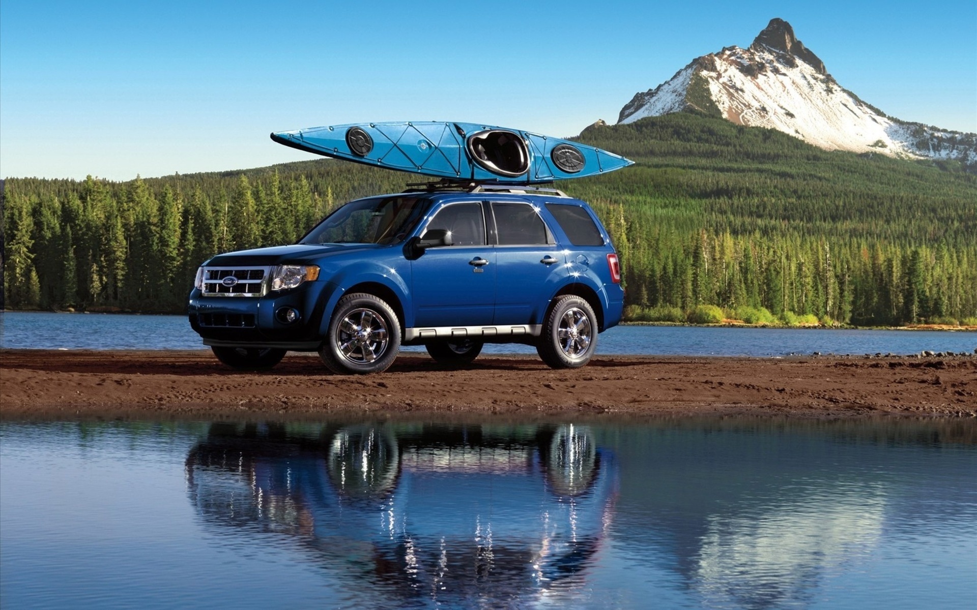 Horizontal Wallpaper ford, transport, landscape, auto, nature, mountains, blue