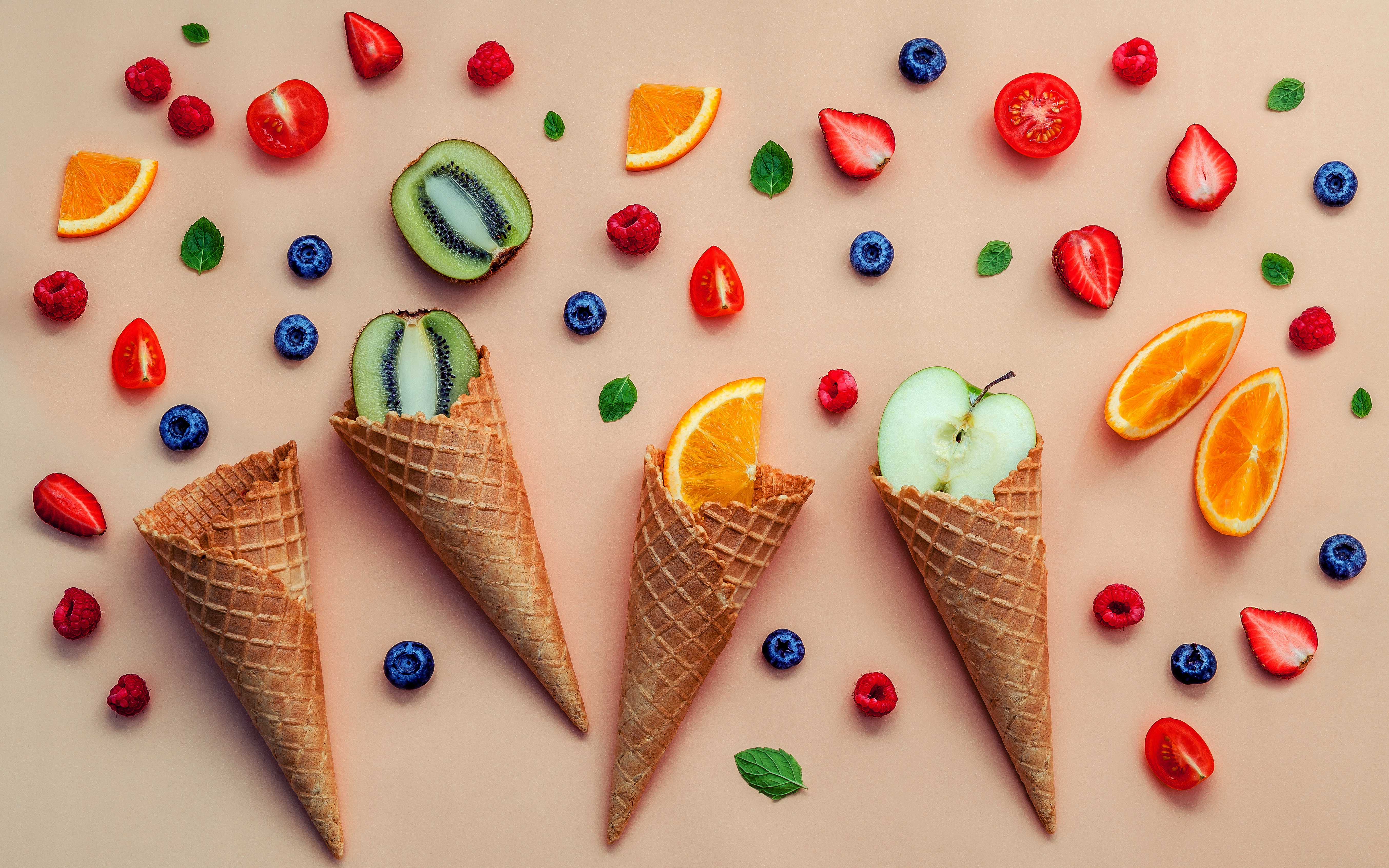 Download mobile wallpaper Food, Still Life, Fruit, Waffle Cone for free.