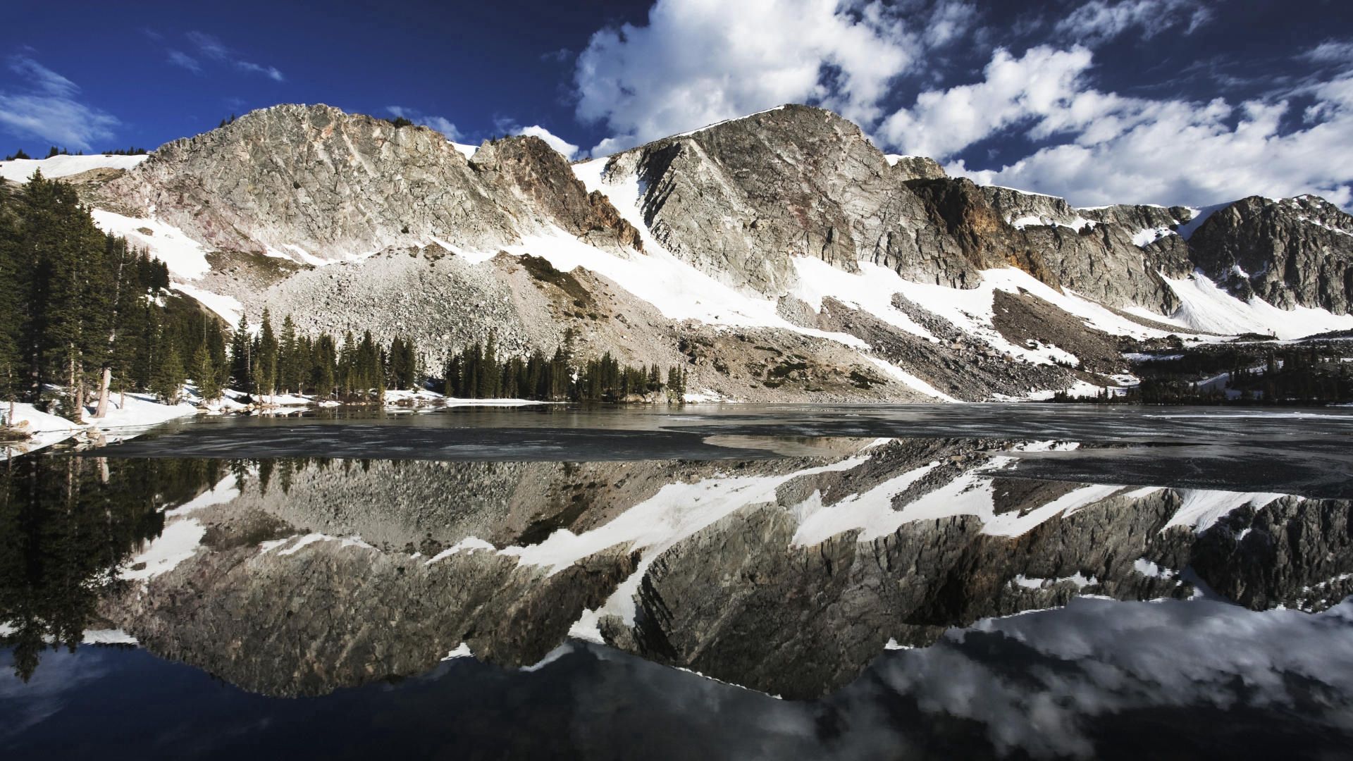 Скачать обои бесплатно Горы, Озеро, Отражение, Природа, Снег, Поверхность картинка на рабочий стол ПК