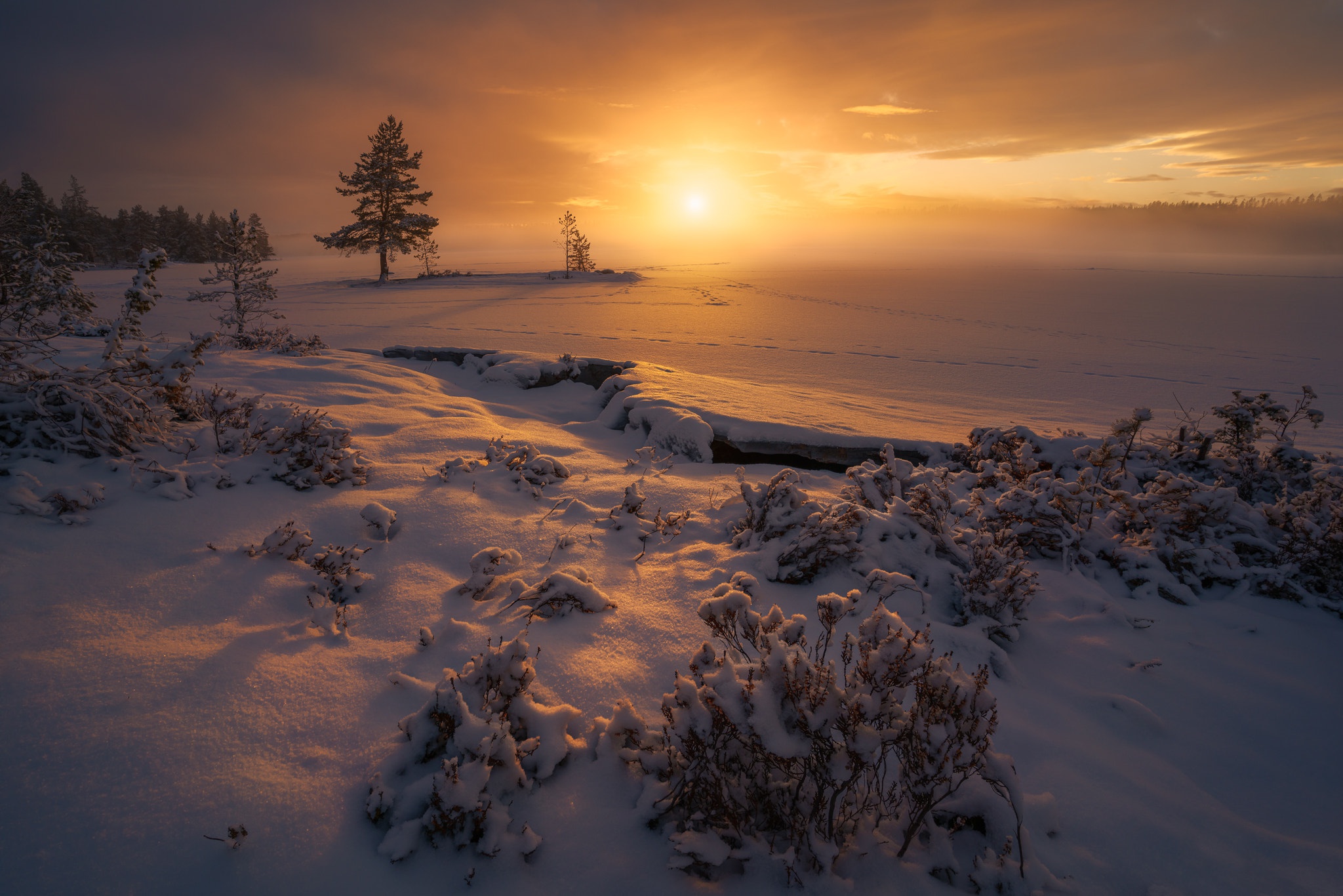 Download mobile wallpaper Winter, Nature, Sunset, Snow, Earth, Norway for free.
