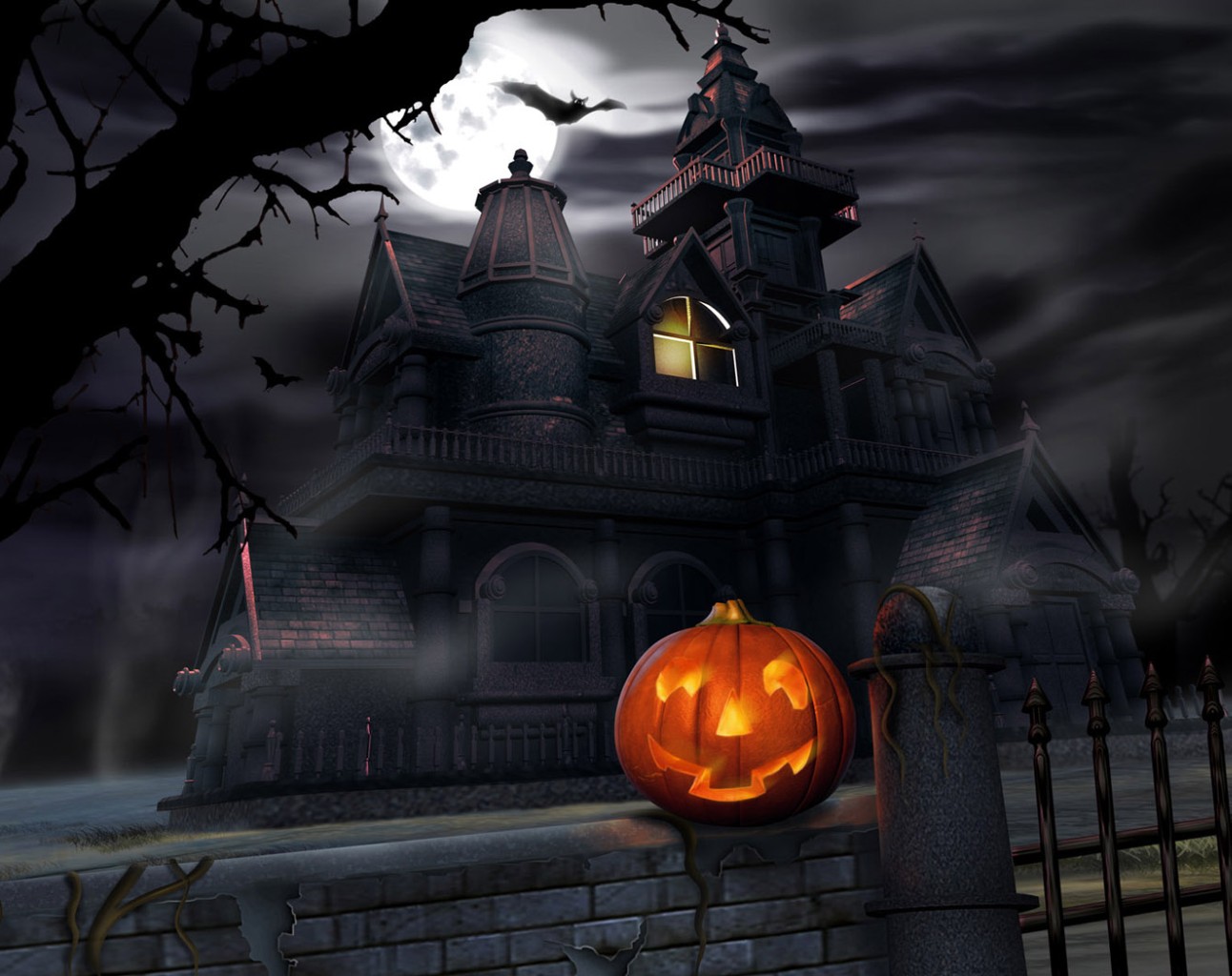 holiday, halloween, bat, castle, pumpkin