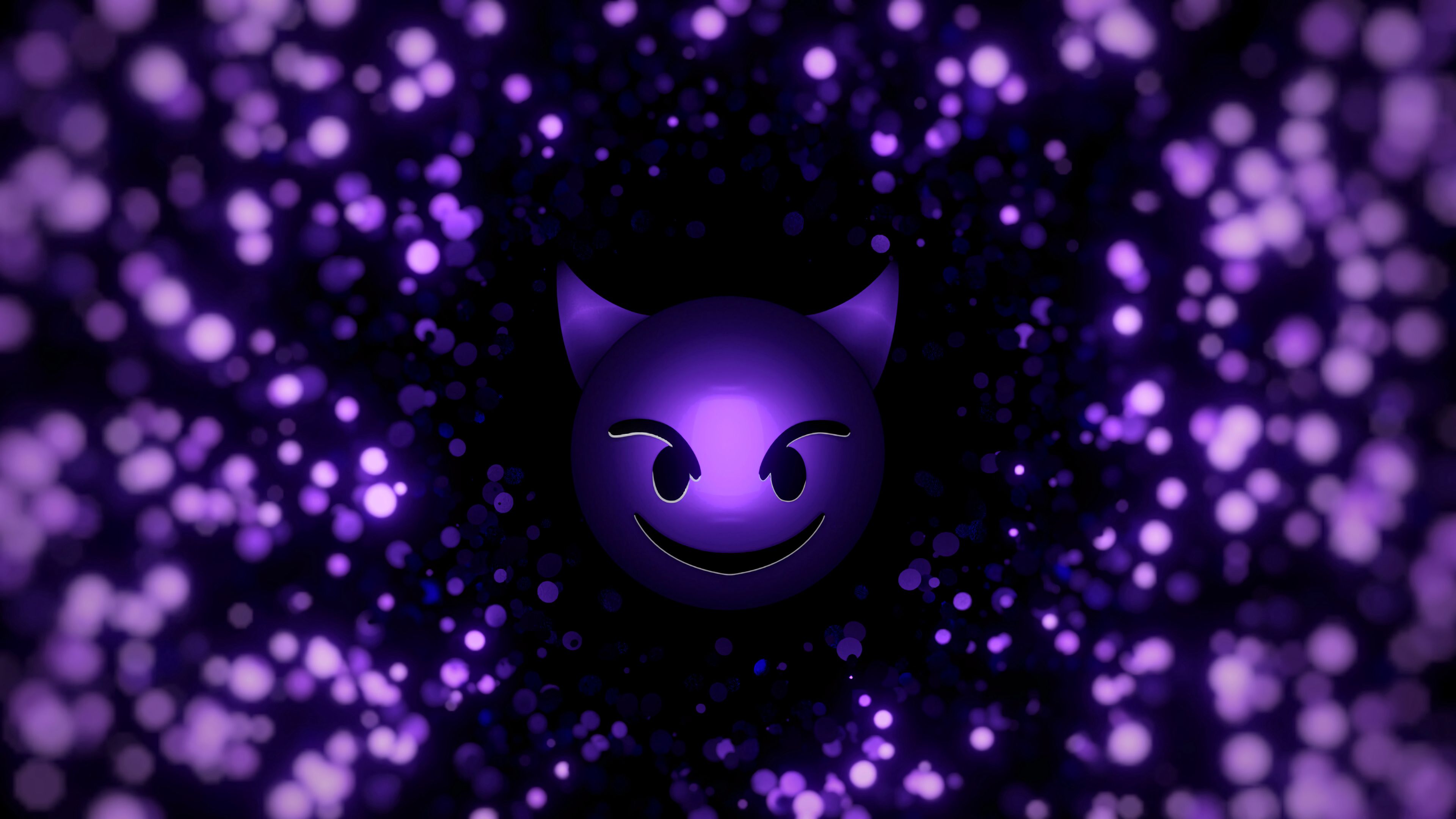 58108 descargar fondo de pantalla violeta, diablo, arte, sonrisa, sonreír, púrpura, partículas, emoticon, emoticón, demonio: protectores de pantalla e imágenes gratis