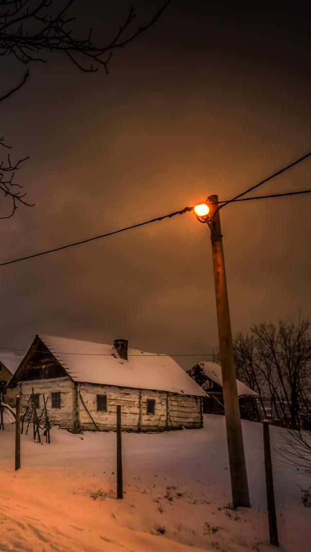 Download mobile wallpaper Winter, Night, Snow, House, Photography, Street Light for free.