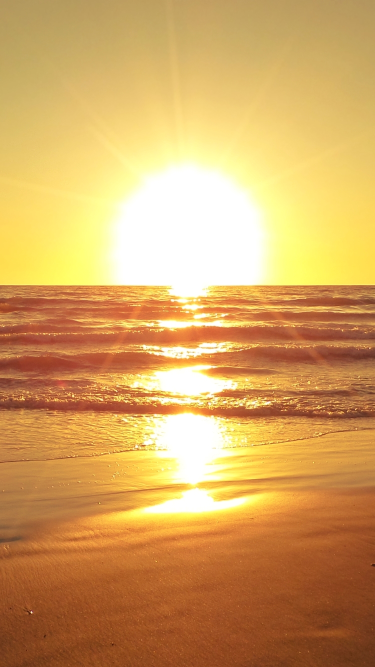 Descarga gratuita de fondo de pantalla para móvil de Mar, Playa, Horizonte, Océano, Atardecer, Tierra/naturaleza, Brillo Solar, Puesta De Sol.