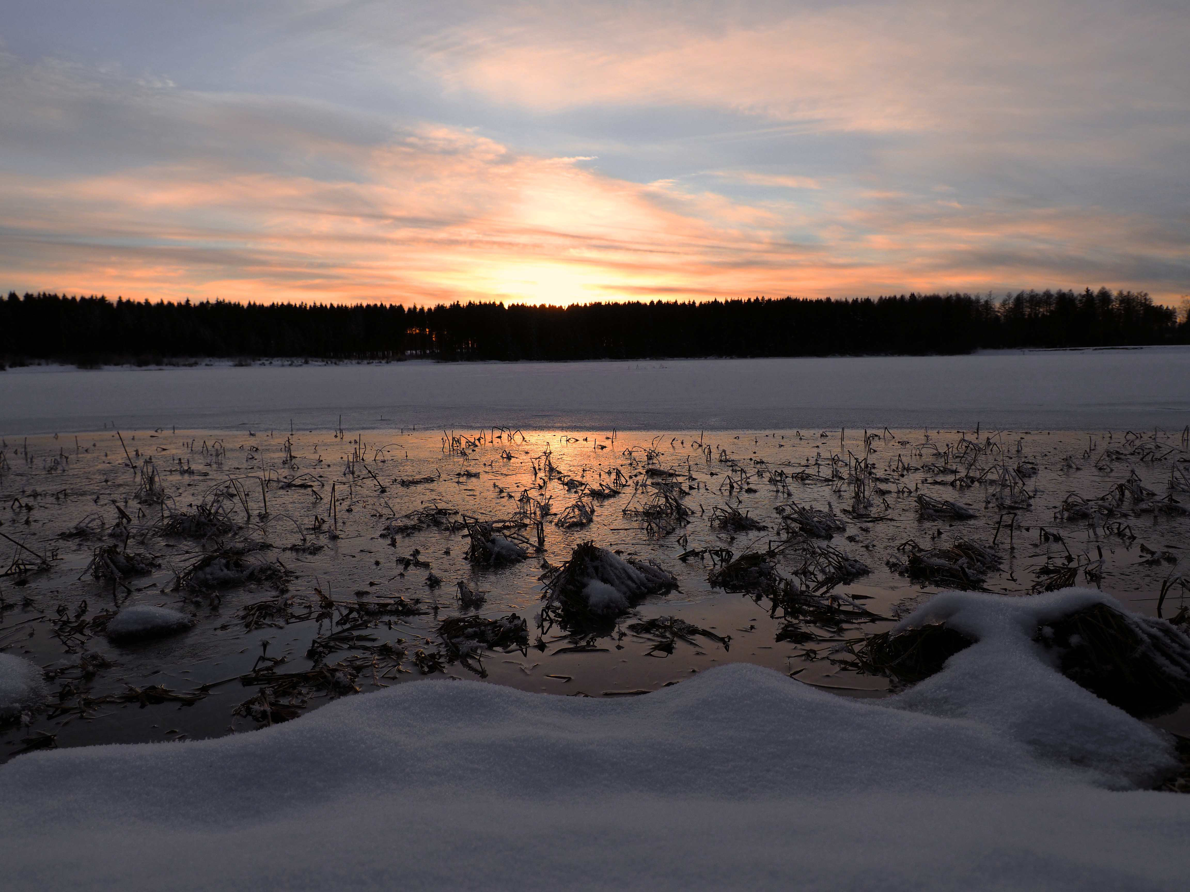 Download mobile wallpaper Snow, Winter, Ice, Lake, Sunset, Nature for free.