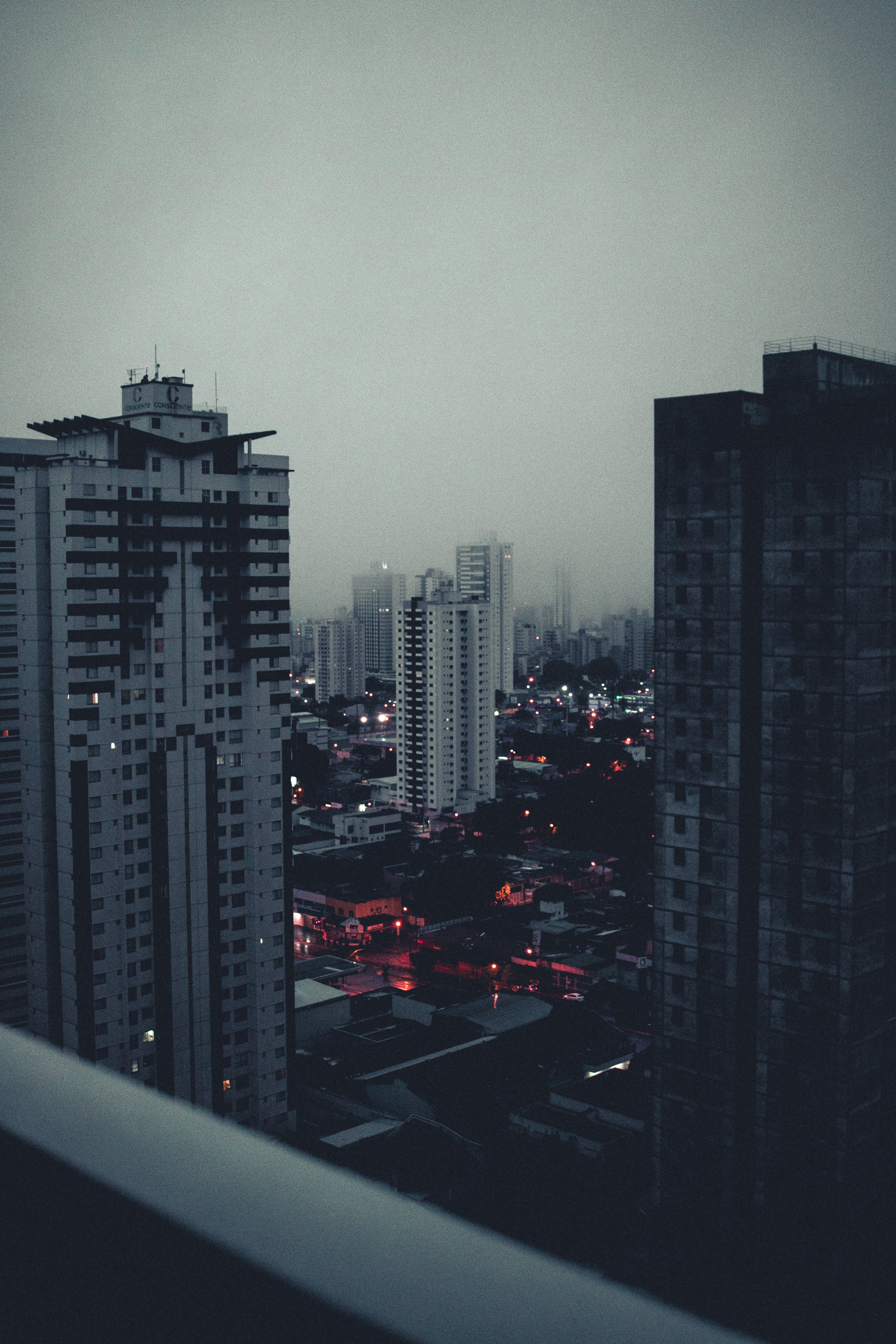 cities, twilight, city, building, view from above, fog, dusk desktop HD wallpaper