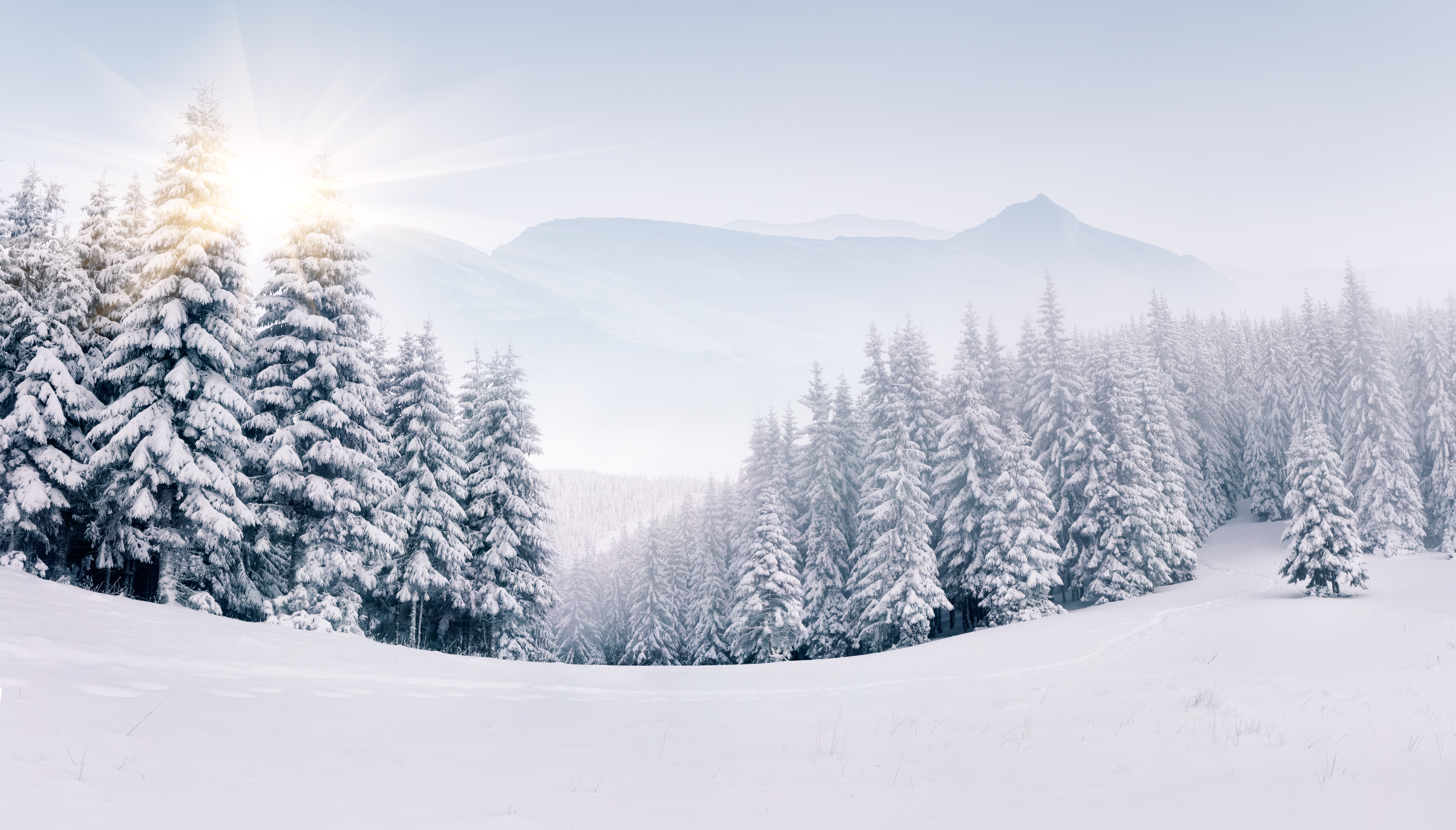 Handy-Wallpaper Landschaft, Winter, Wald, Gebirge, Sonne, Erde/natur, Sonnenschein kostenlos herunterladen.