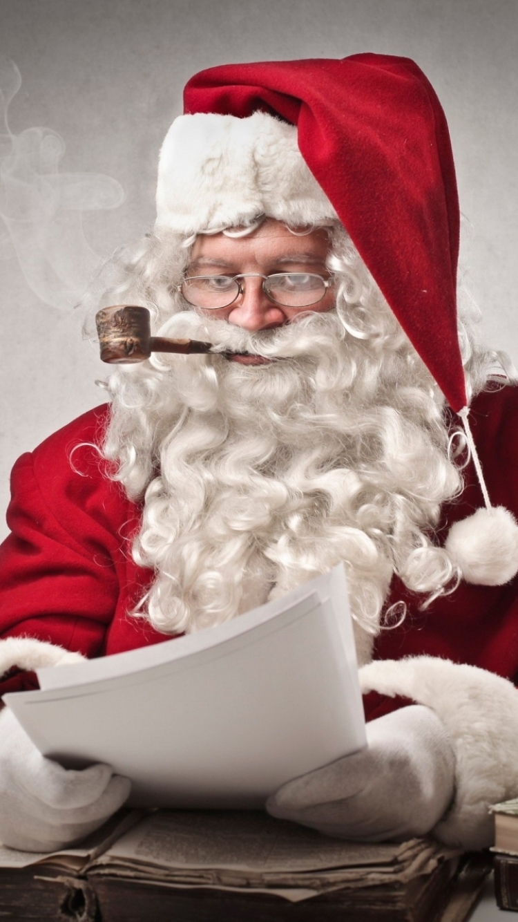 santa claus, holiday, christmas, pipe, smoke, santa hat, glasses, smoking, book, reading 32K