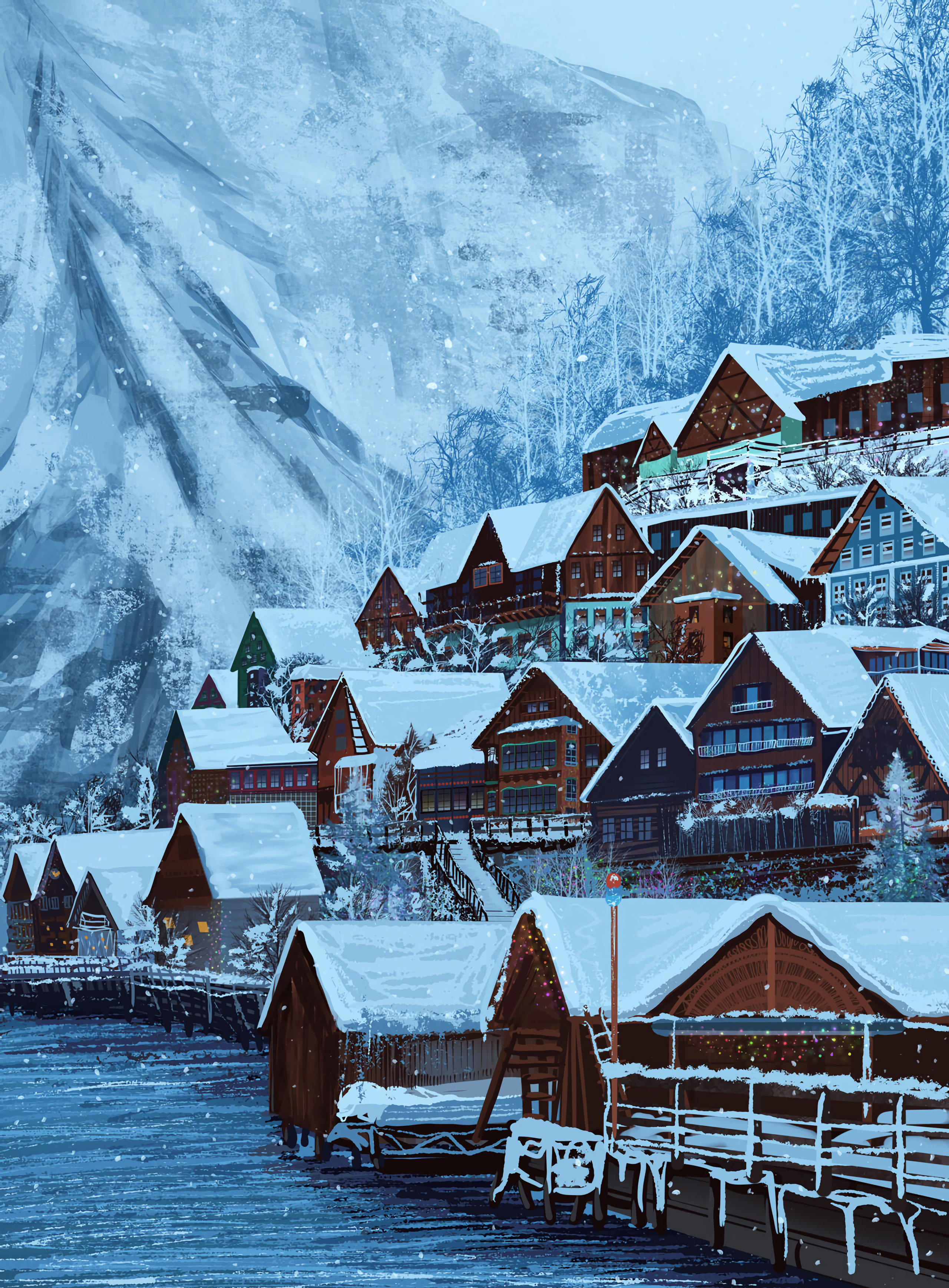 PCデスクトップに冬, 雪, 村, 家, アート画像を無料でダウンロード