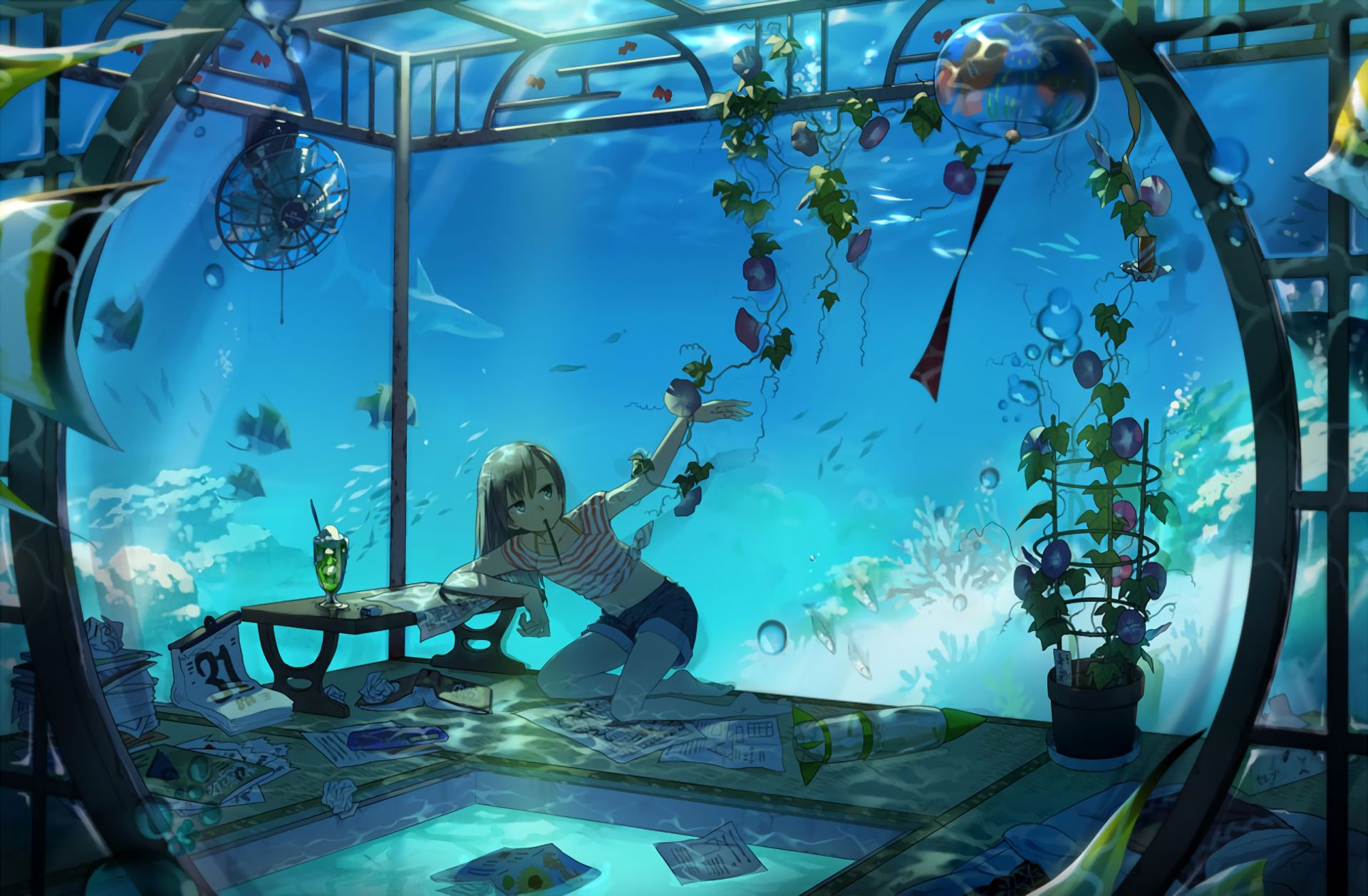 689635 descargar imagen animado, chica, coral, pez, océano, planta, tiburón, submarina, agua: fondos de pantalla y protectores de pantalla gratis