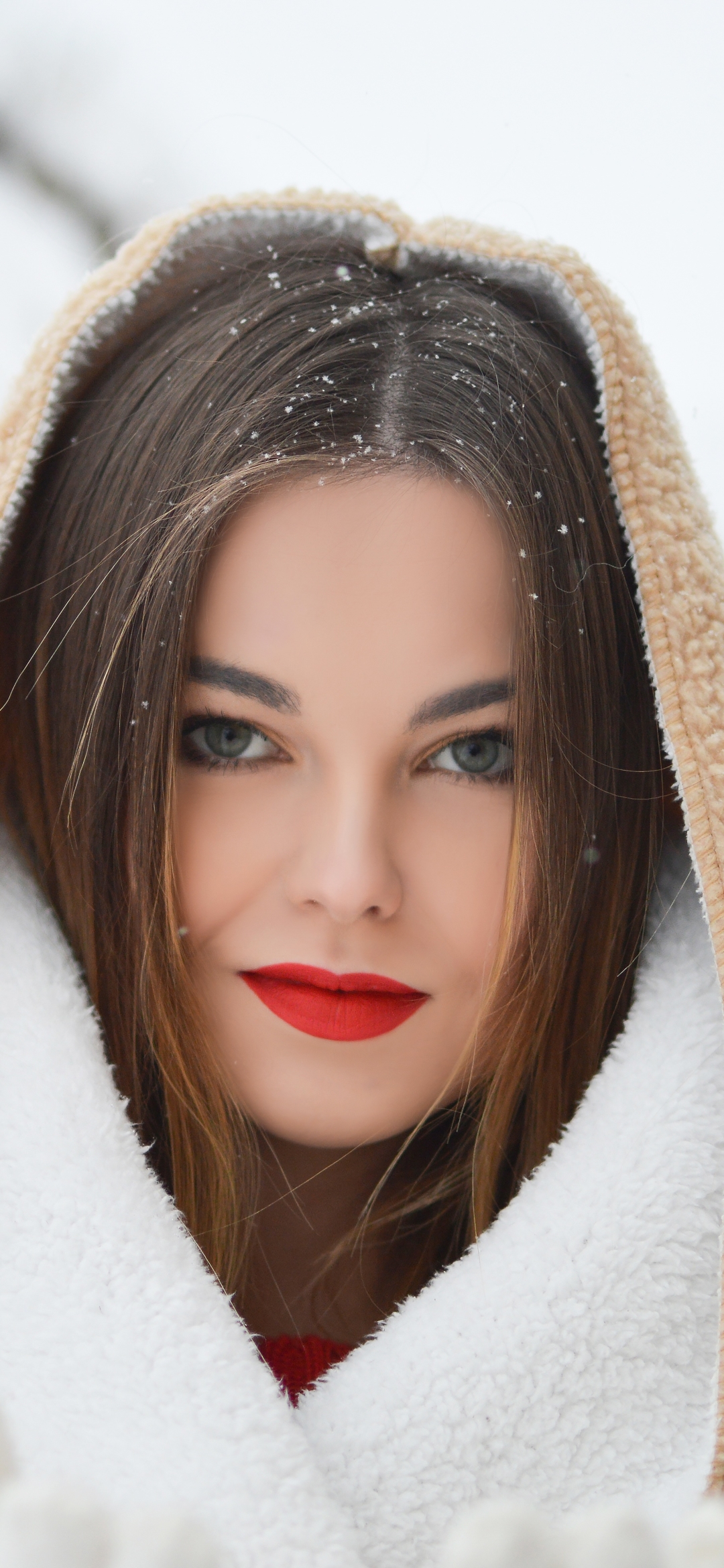 Download mobile wallpaper Winter, Brunette, Model, Women, Lipstick for free.