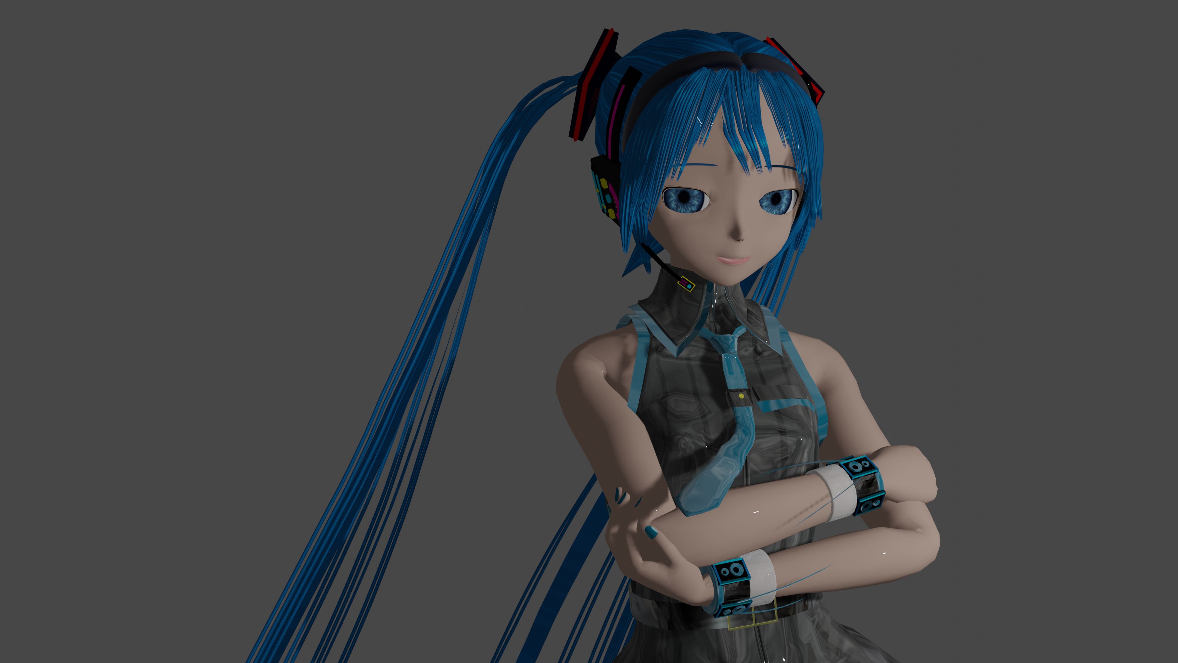 Handy-Wallpaper Vocaloid, Blaue Augen, Blaue Haare, Hatsune Miku, Animes, Lange Haare, Blender 3D kostenlos herunterladen.