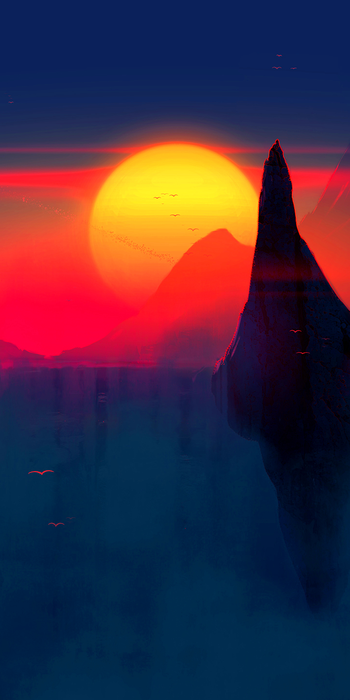 Download mobile wallpaper Waterfall, Sunrise, Sci Fi for free.