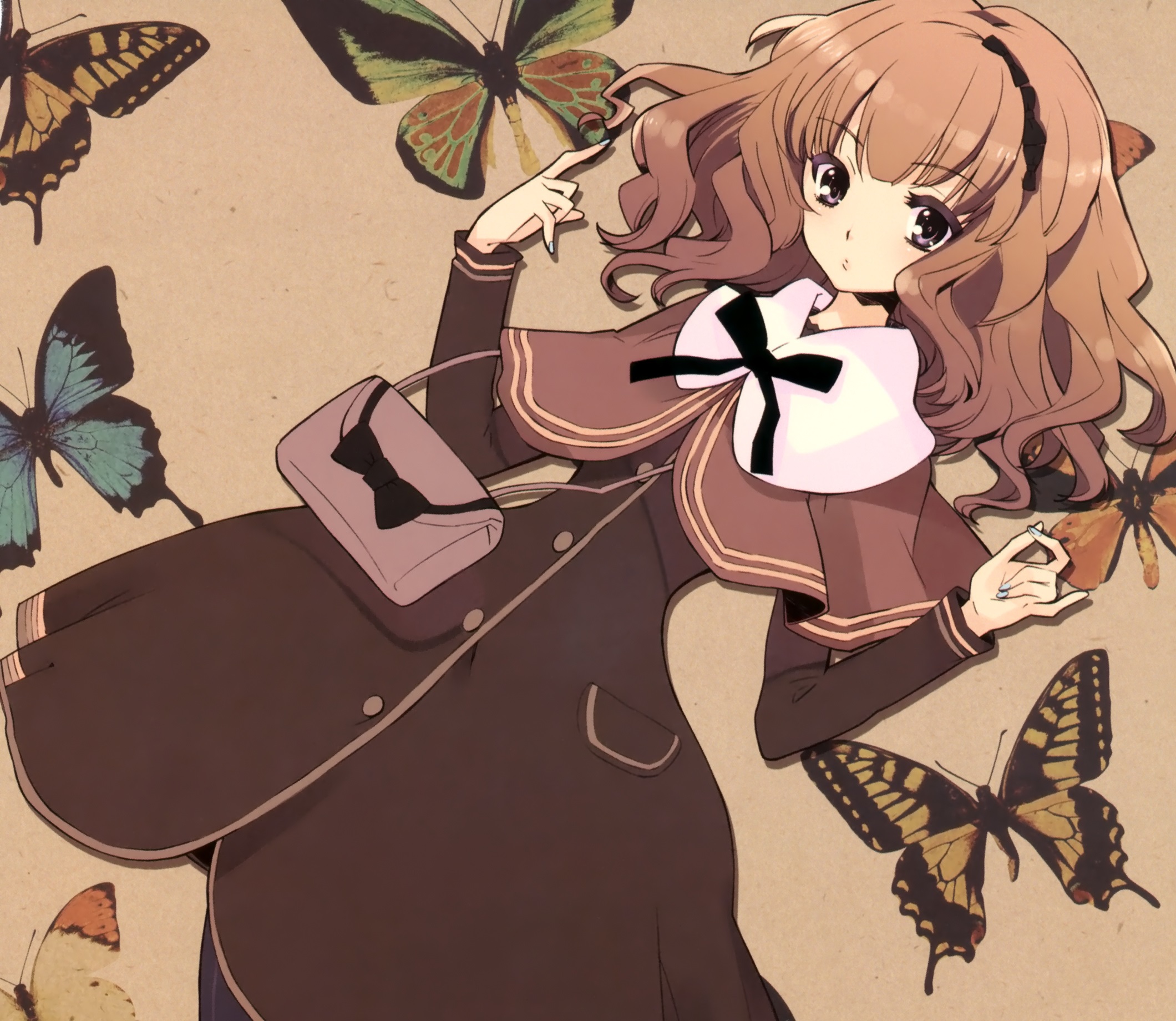 Download mobile wallpaper Anime, Butterfly, Original, Brown Hair, Short Hair for free.