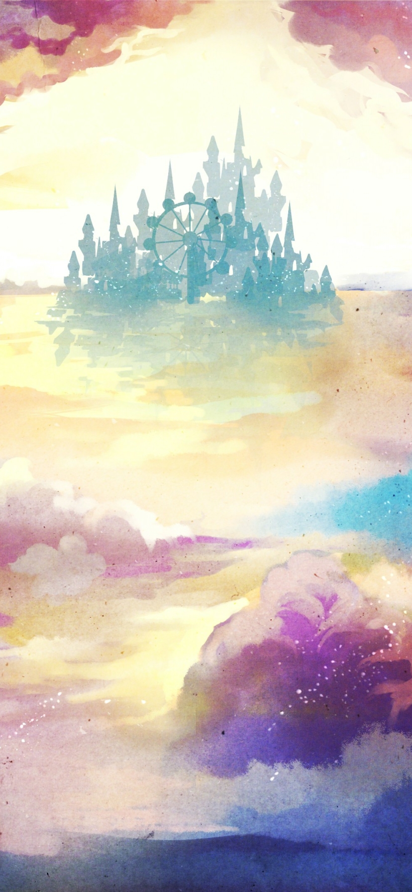 Download mobile wallpaper Anime, Sky, Ferris Wheel, Cloud, Original, Castle for free.