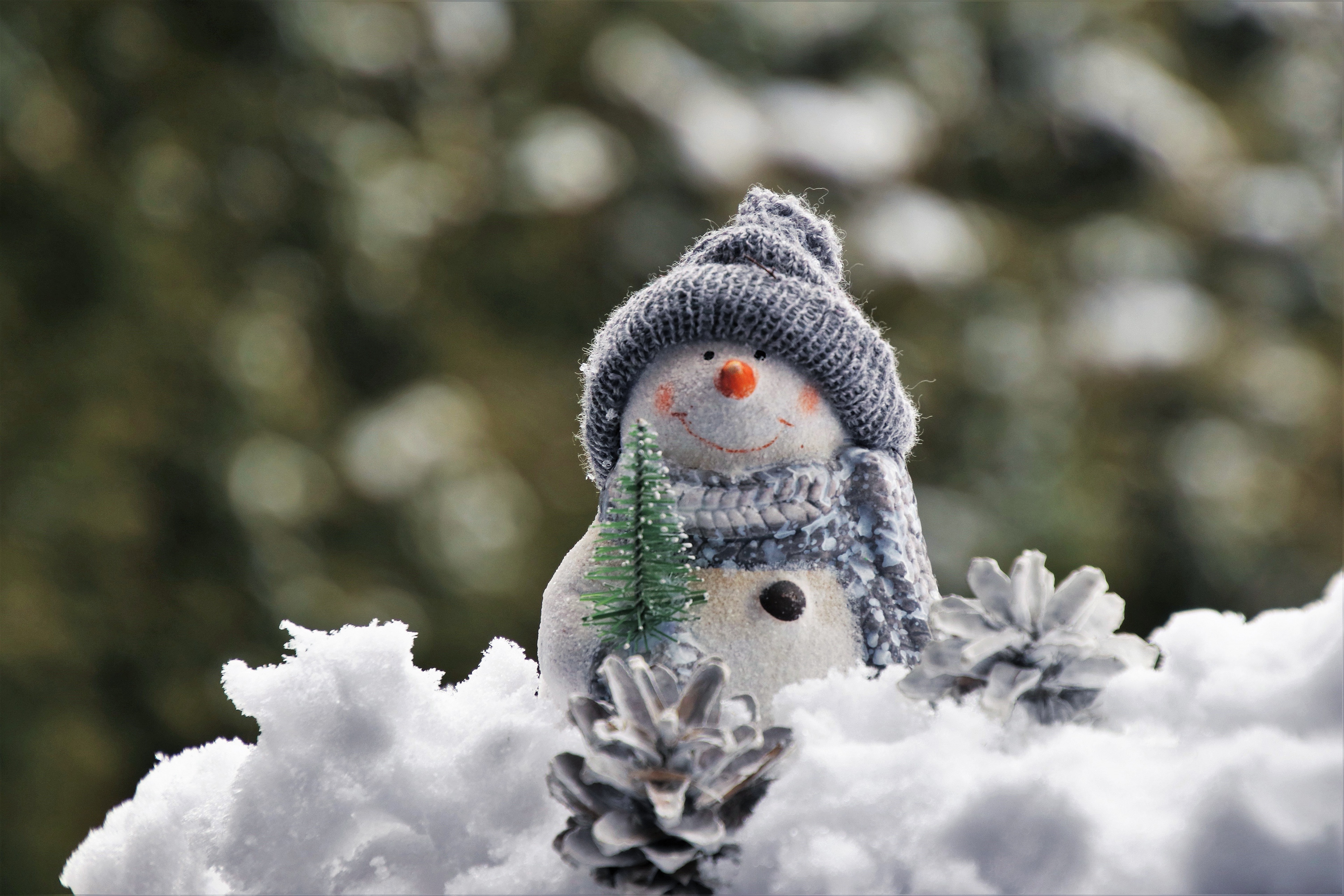 Download mobile wallpaper Snowman, Christmas, Toy, Photography, Pine Cone for free.