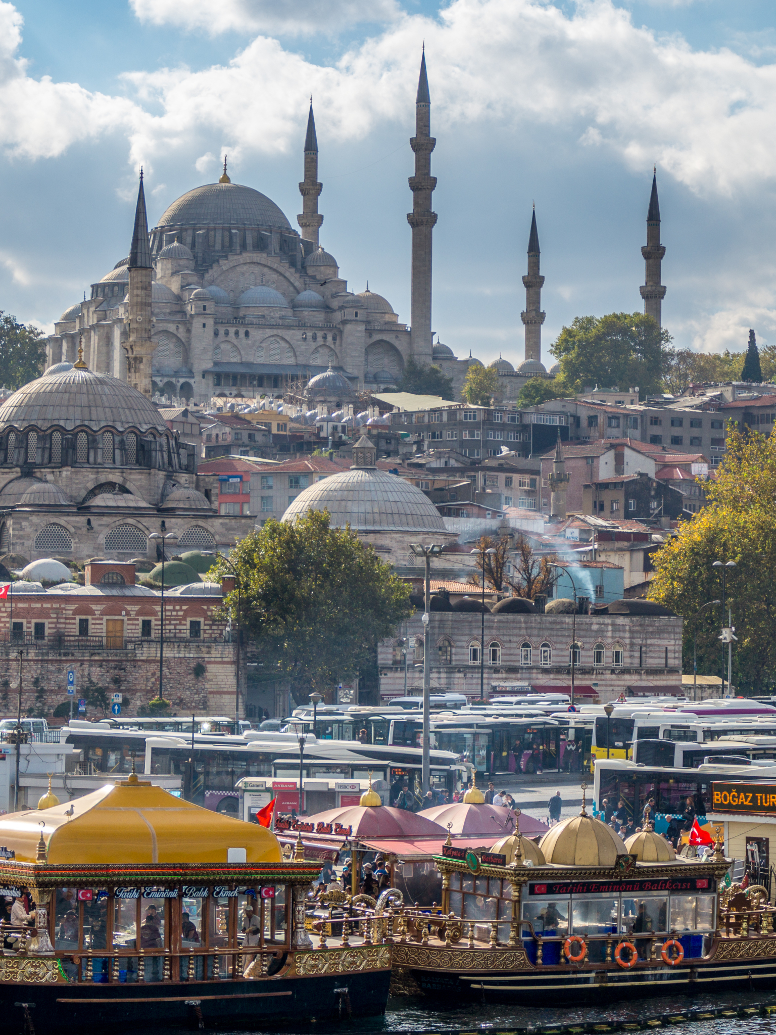 Download mobile wallpaper Boat, Cityscape, Turkey, Mosque, Istanbul, Religious, Suleymaniye Mosque, Mosques for free.