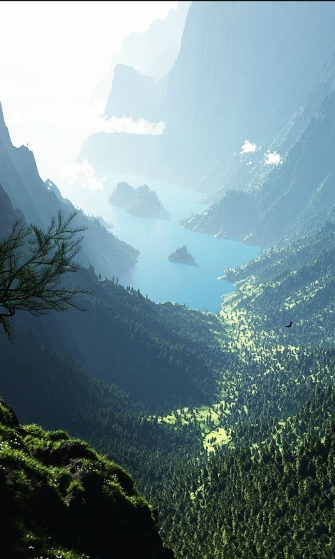 Download mobile wallpaper Landscape, Mountain, Forest, Tree, Earth, Valley, River for free.