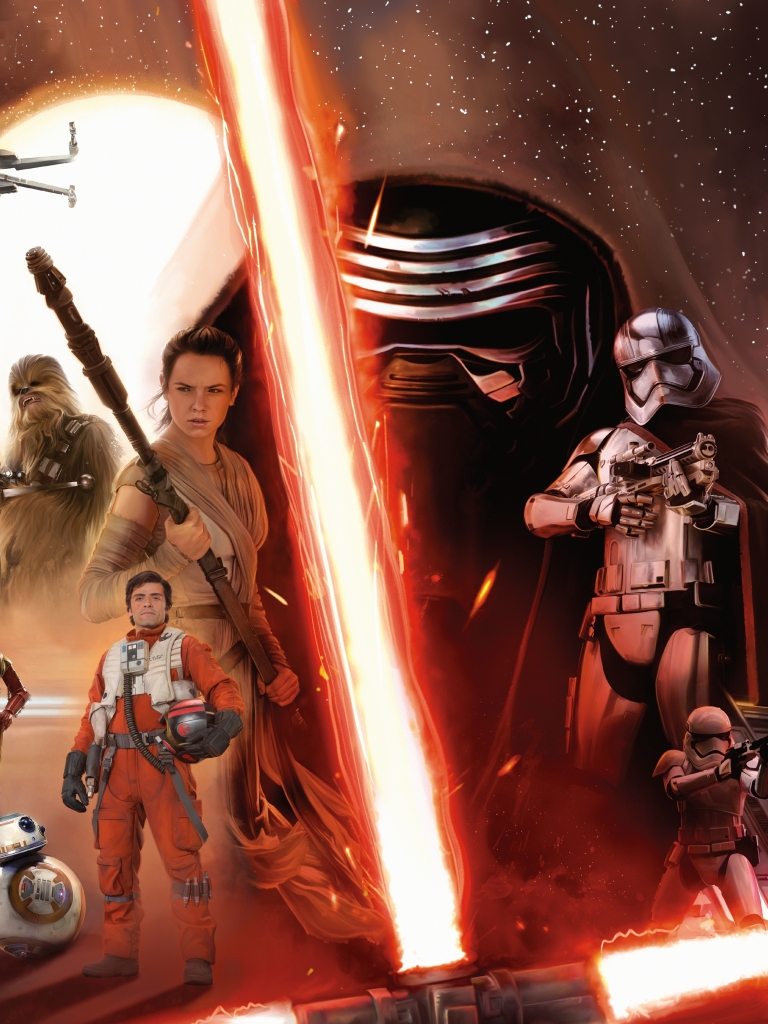 Download mobile wallpaper Star Wars, Movie, Chewbacca, Star Wars Episode Vii: The Force Awakens, Rey (Star Wars), Kylo Ren, Captain Phasma, Poe Dameron for free.