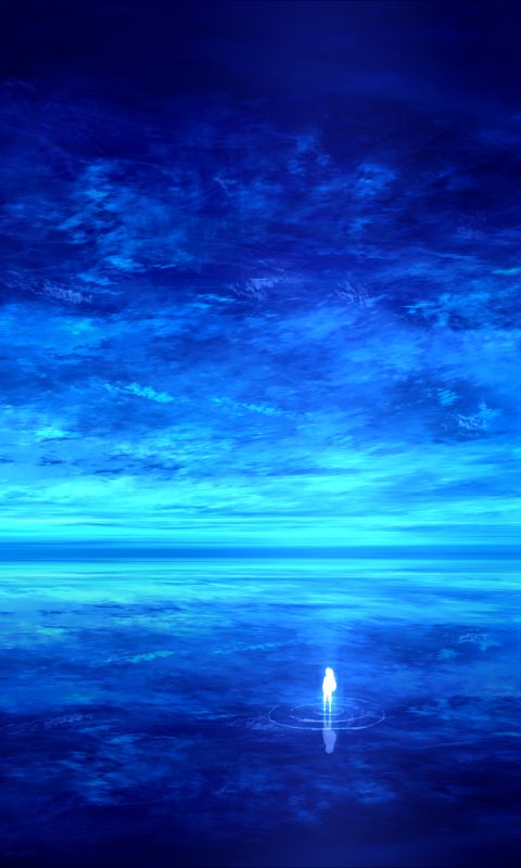 Download mobile wallpaper Anime, Landscape, Sky, Reflection, Ocean, Cloud for free.