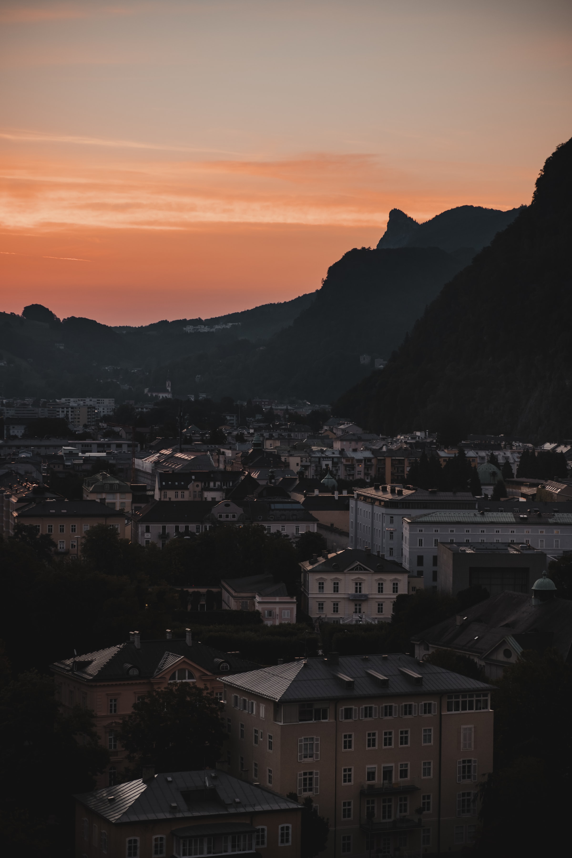 cities, sunset, city, building, hill, roof, roofs UHD