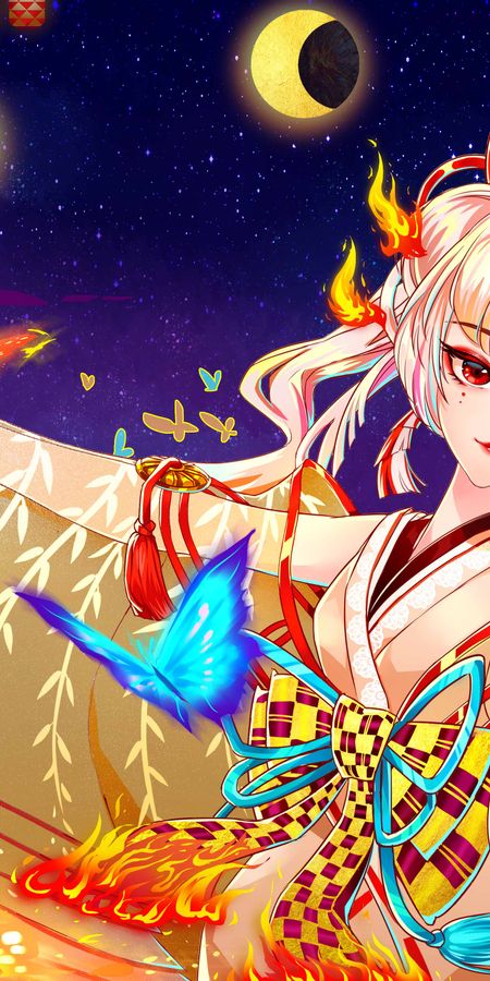 Аниме лун фото Mobile wallpaper: Anime, Moon, Butterfly, Kimono, Ribbon, Onmyoji, 942867 downlo