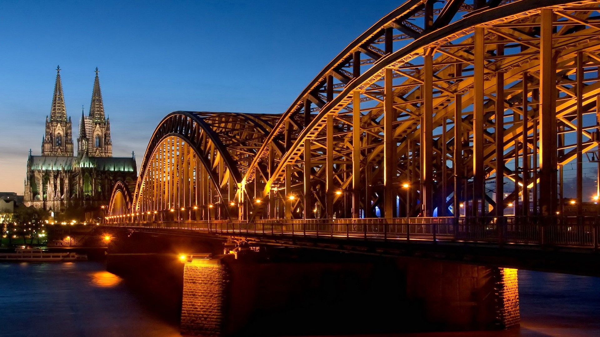 Free download wallpaper Cities, Shine, Light, Bridge, Night, Germany on your PC desktop