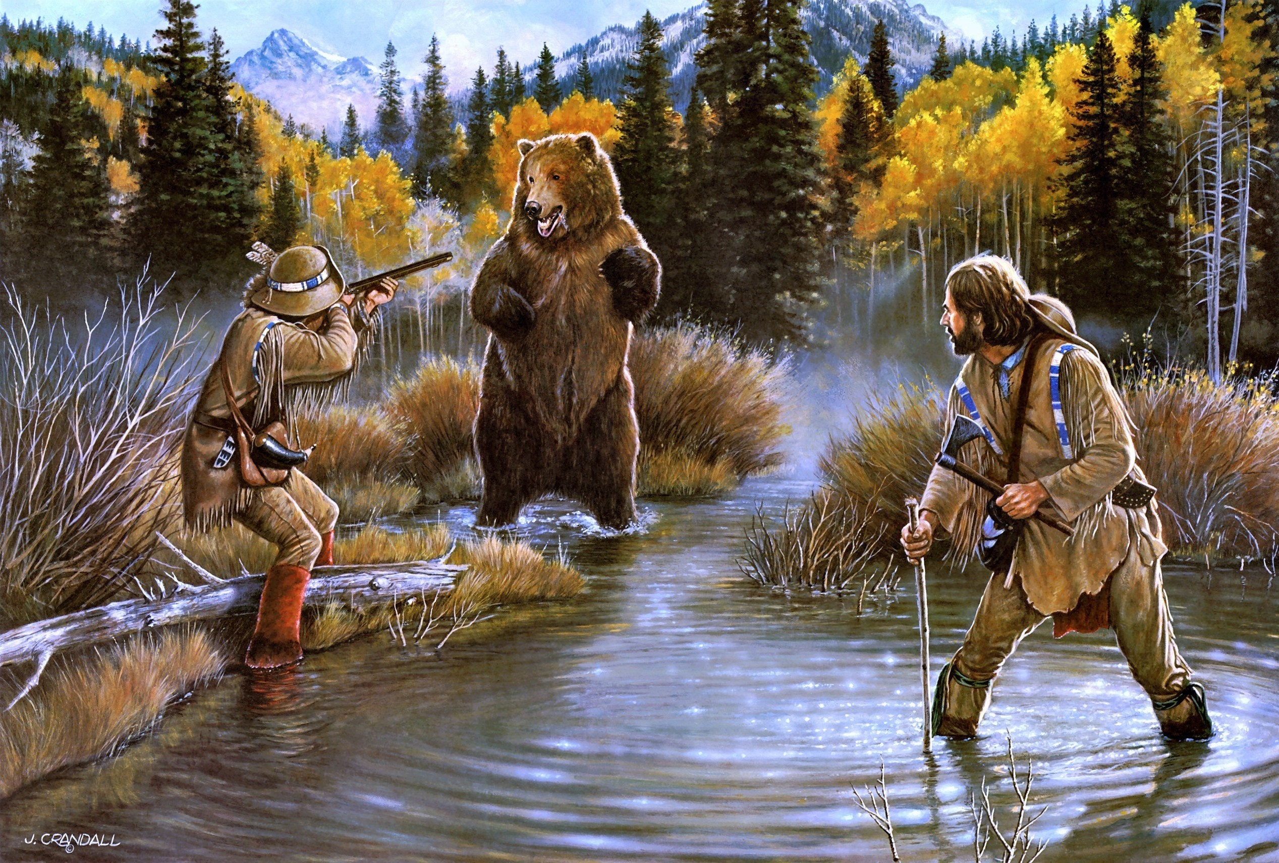 550737 скачать картинку приключение, осень, медведь, художественные, американский запад, вестерн - обои и заставки бесплатно