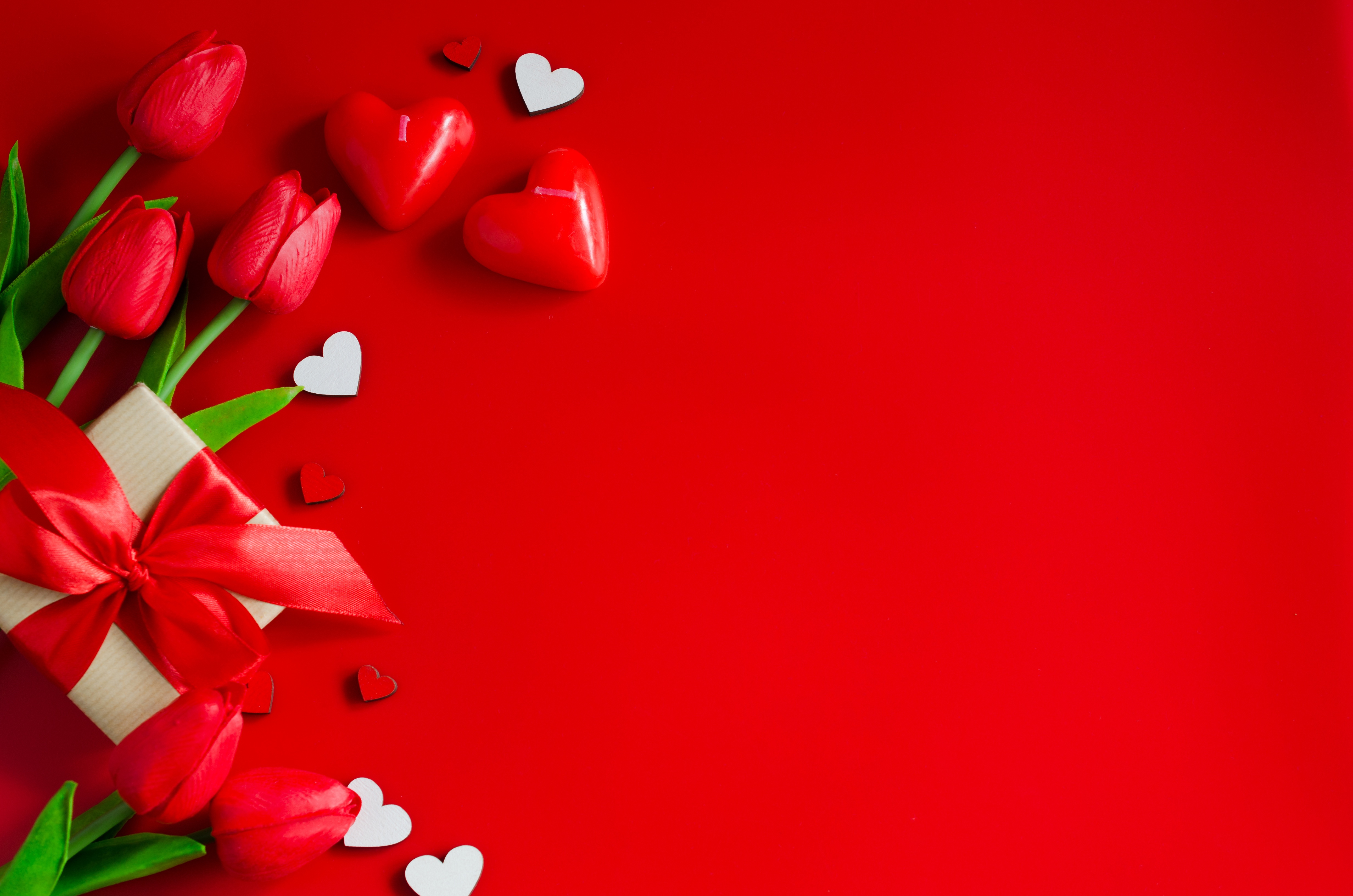 Download mobile wallpaper Valentine's Day, Flower, Holiday, Gift, Heart, Tulip, Red Flower for free.