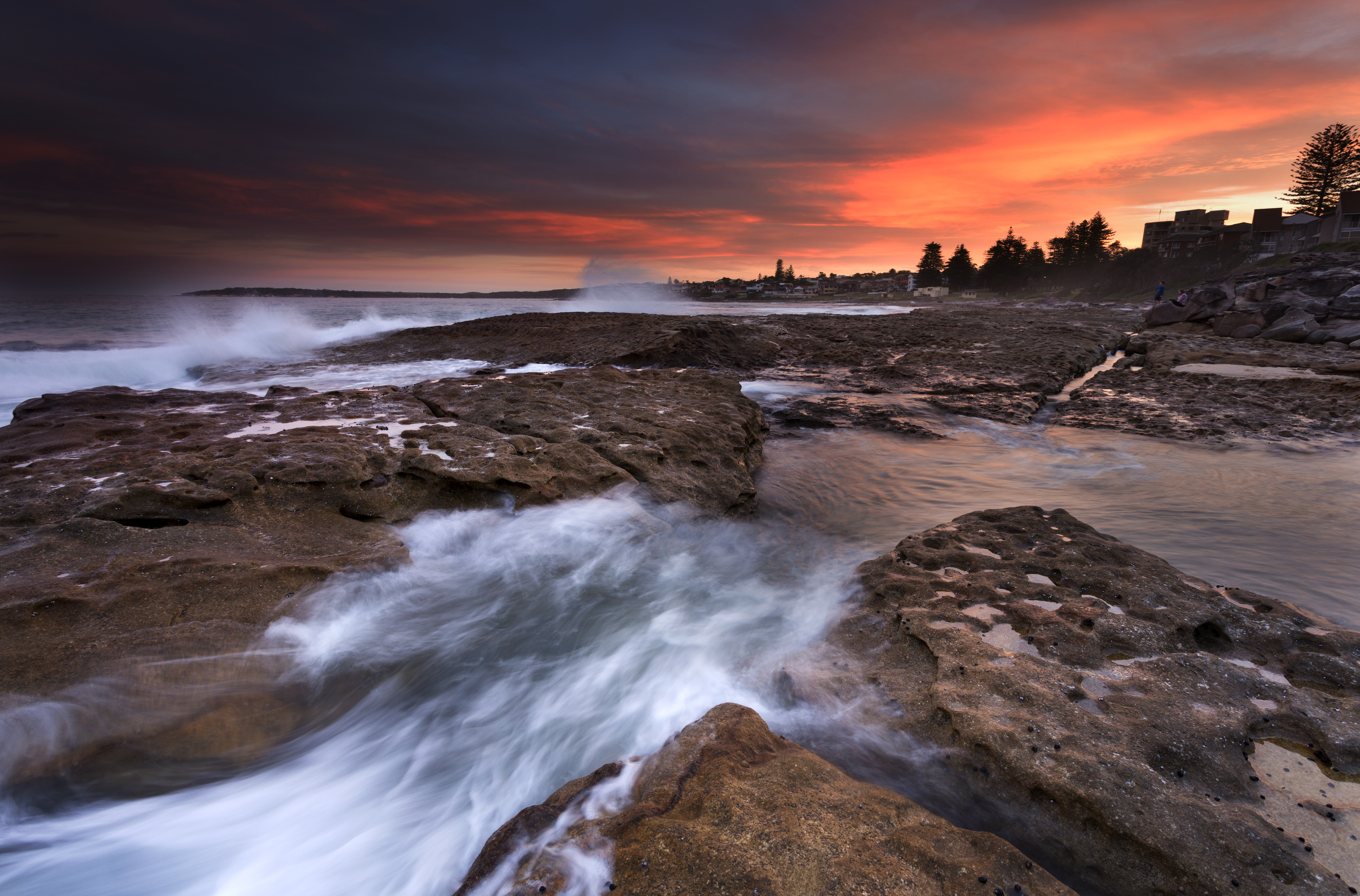 Full HD nature, sunset, stones, sea, rocks, surf