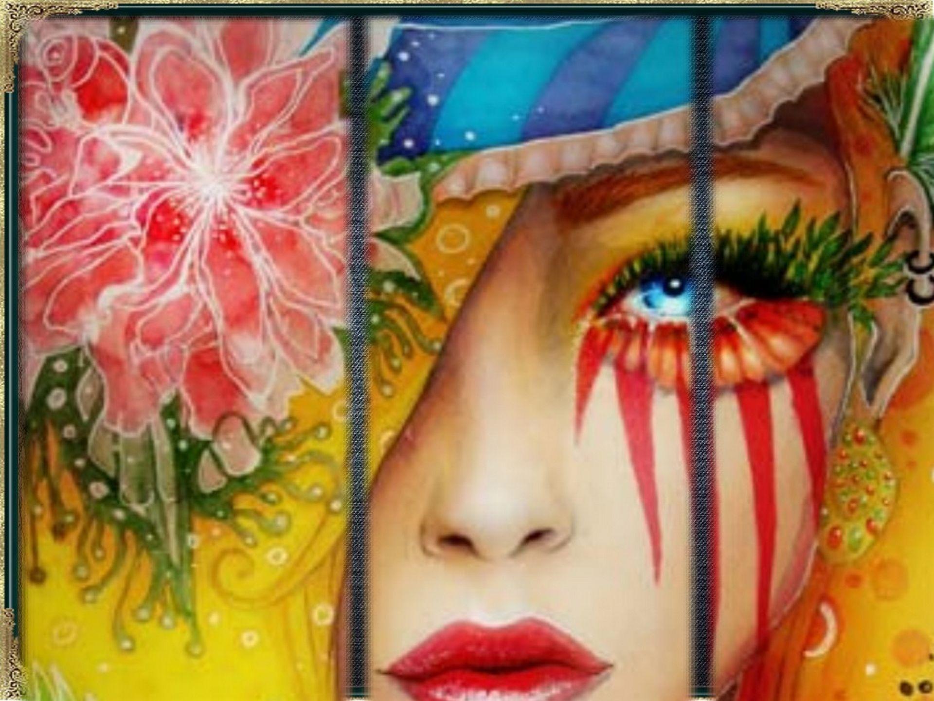 Free download wallpaper Flower, Paint, Artistic, Face on your PC desktop