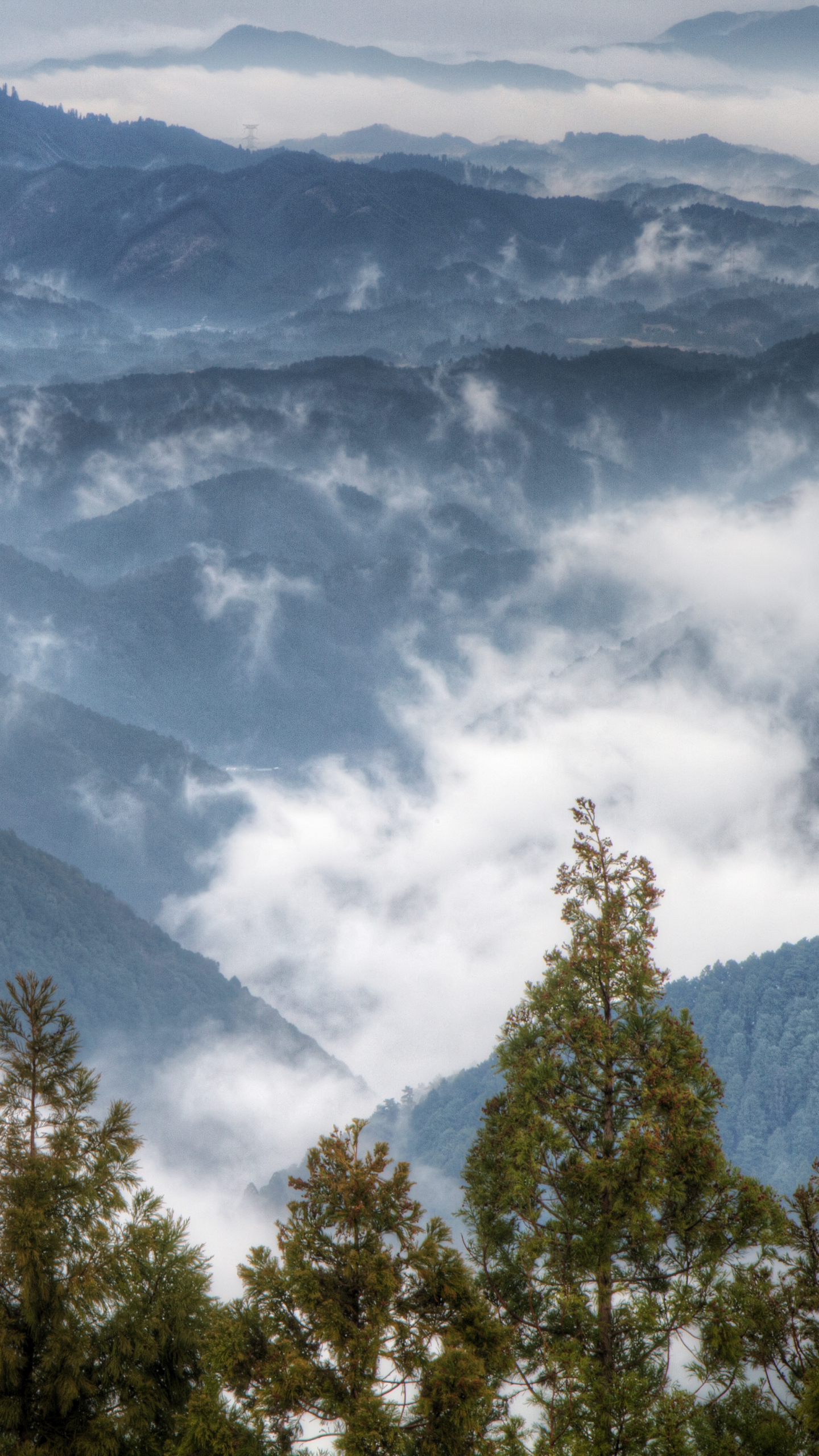 Download mobile wallpaper Landscape, Mountain, Fog, Earth, Japan, Spring for free.