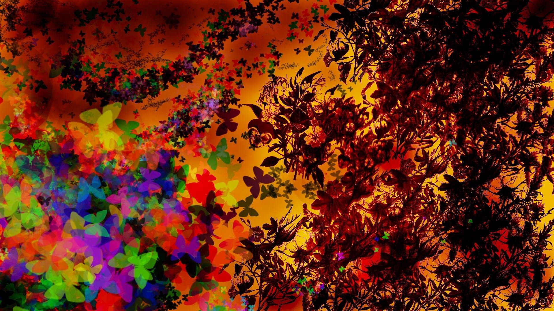 82653 завантажити шпалери метелики, абстракція, квіти, осінь, листя, настрій, креатив, творчий підхід - заставки і картинки безкоштовно