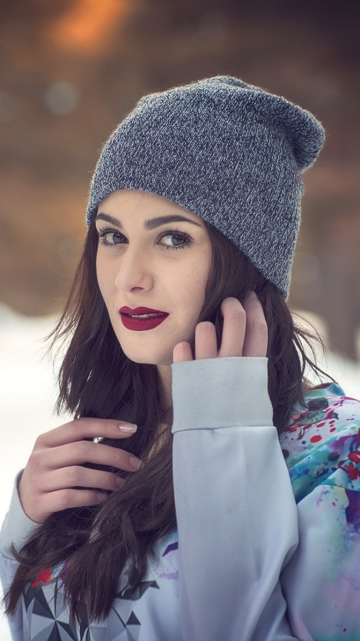 Download mobile wallpaper Hat, Brunette, Model, Women, Lipstick for free.