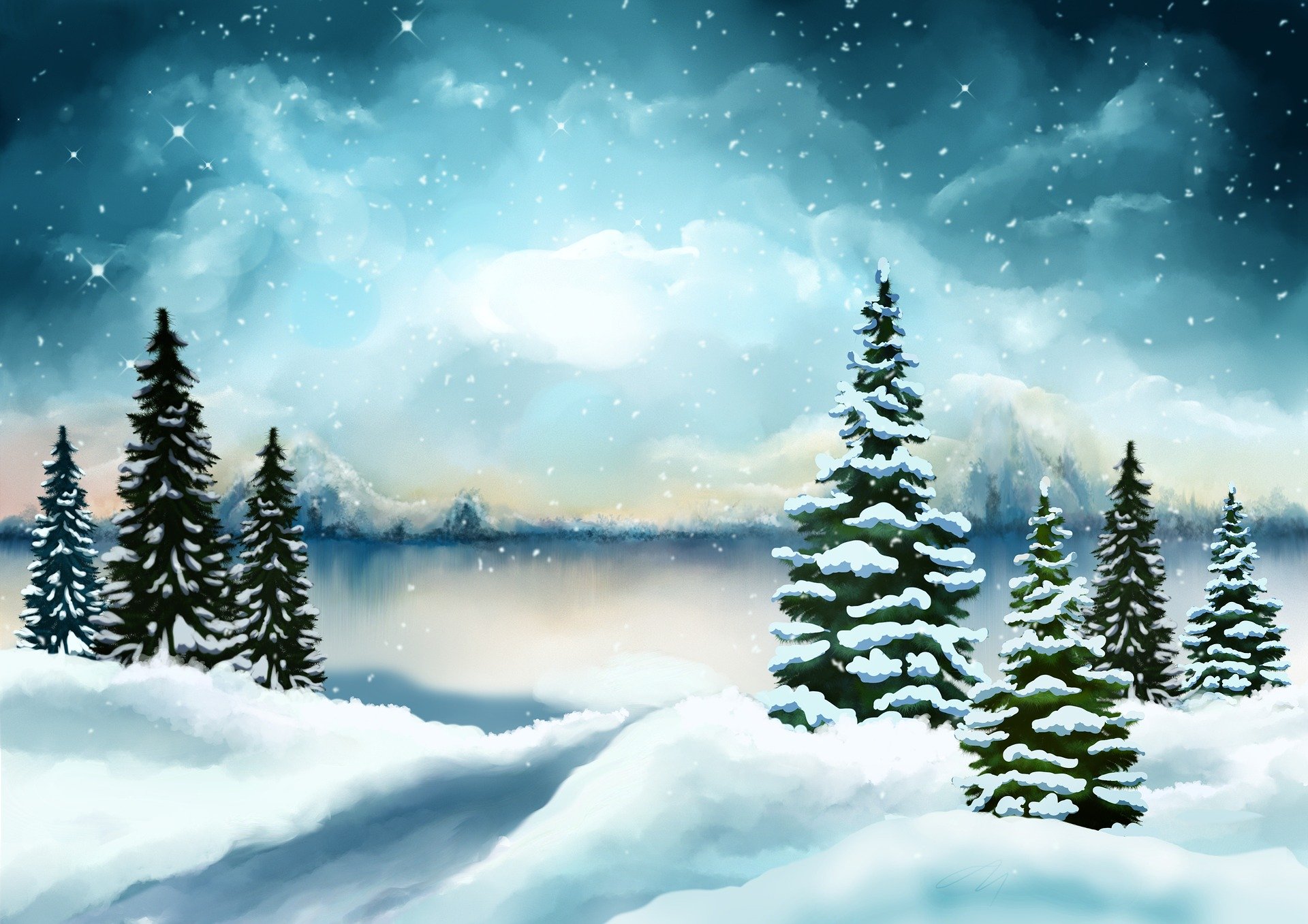 Скачать обои бесплатно Зима, Снег, Художественные картинка на рабочий стол ПК