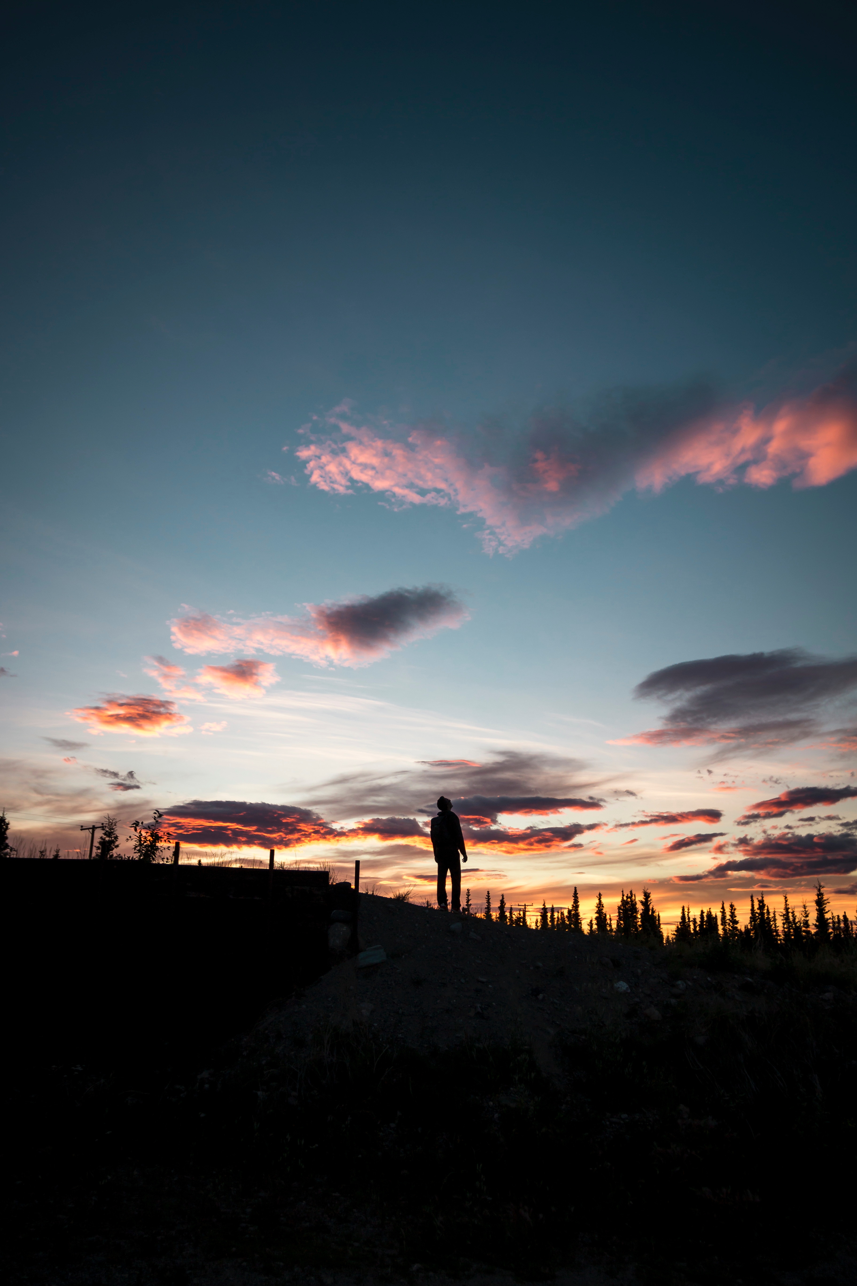 loneliness, usa, clouds, nature, sunset, silhouette, united states, elevation, healy Full HD