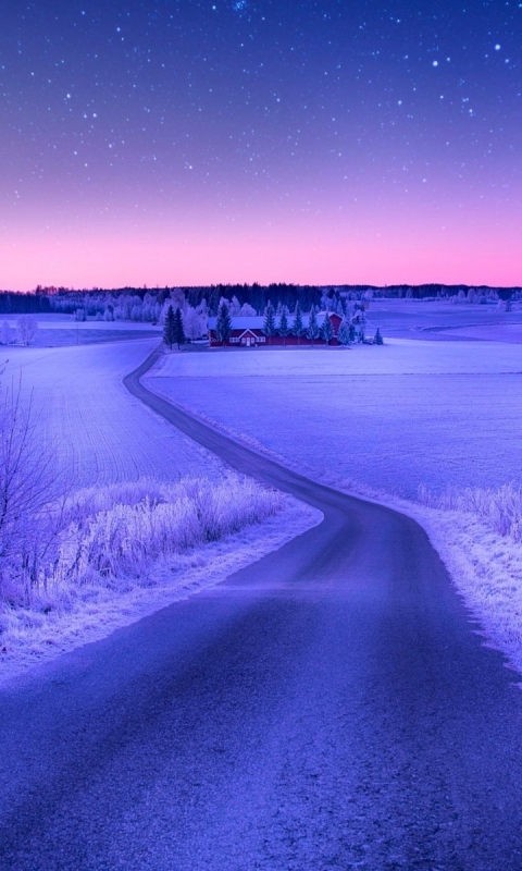 Download mobile wallpaper Winter, Night, Snow, Road, Earth for free.